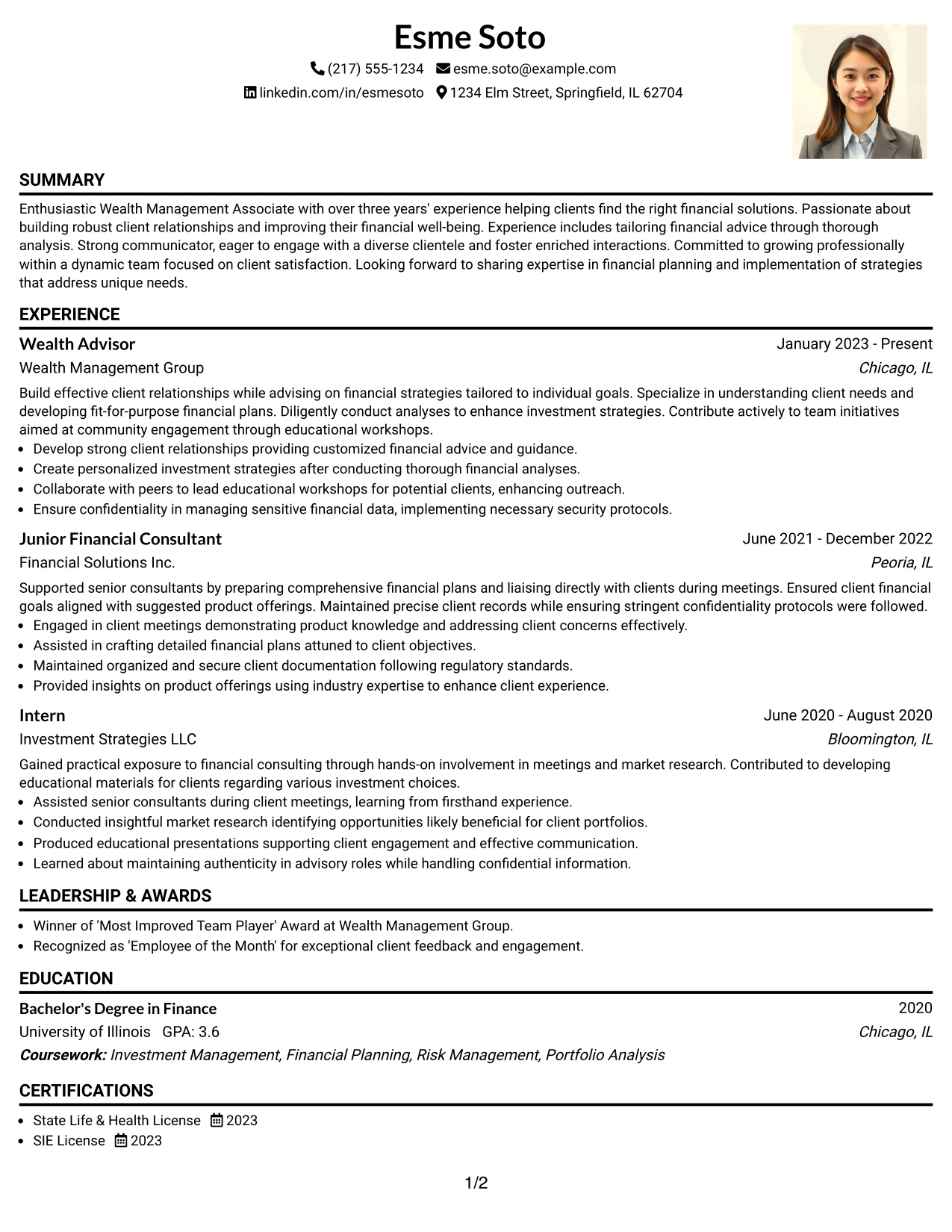 Resume Example Page 1