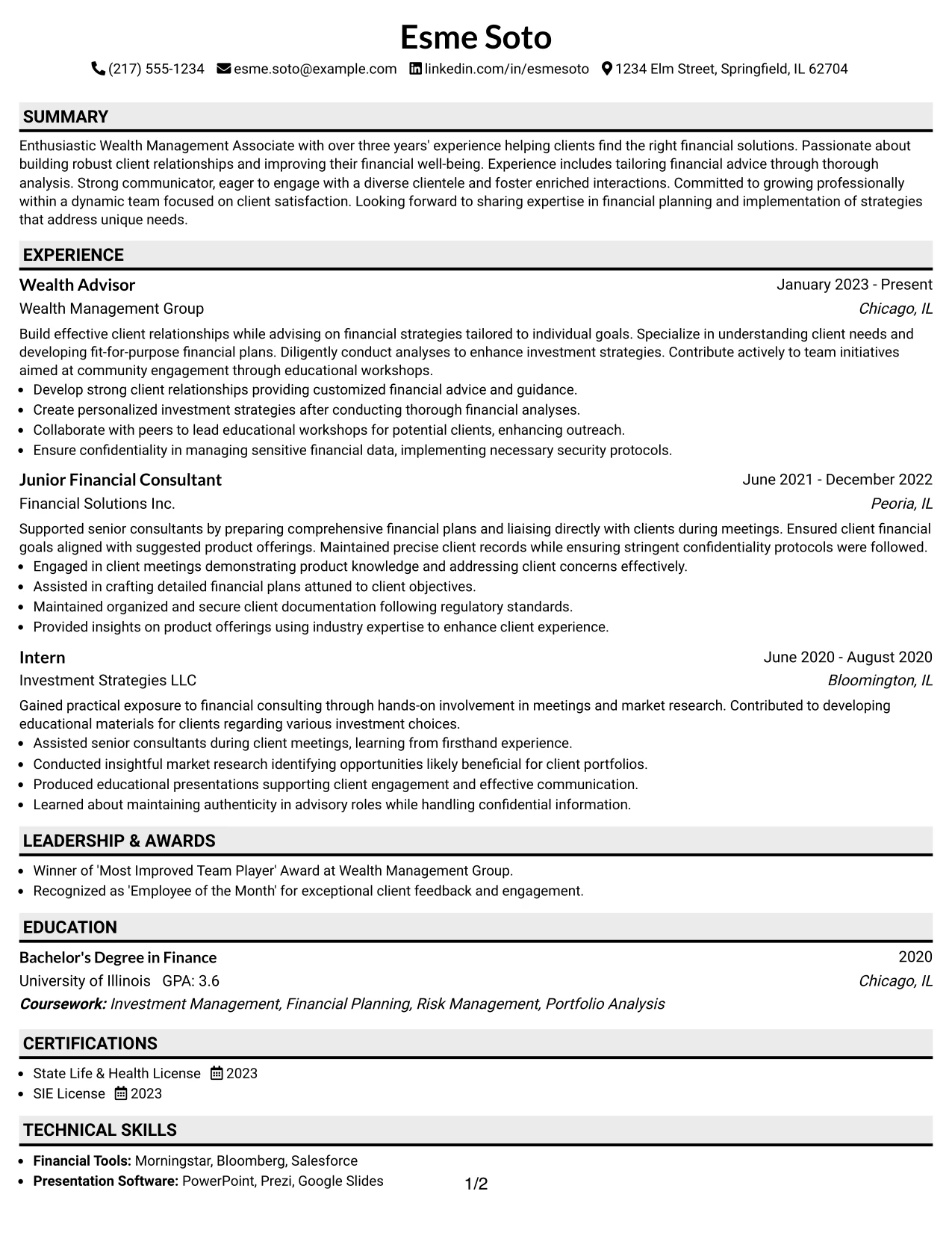 Resume Example Page 1