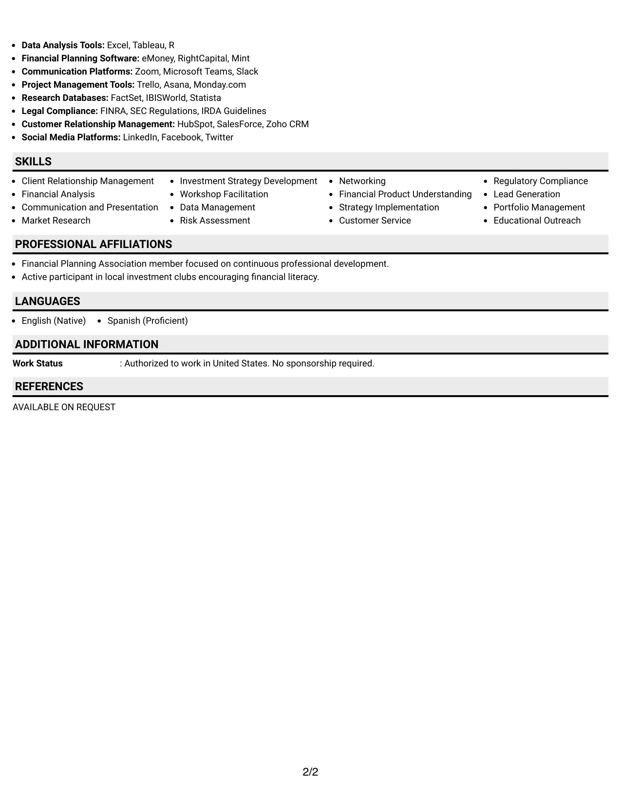 Resume Example Page 2