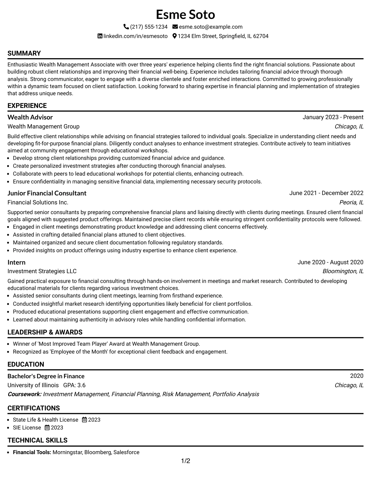 Resume Example Page 1