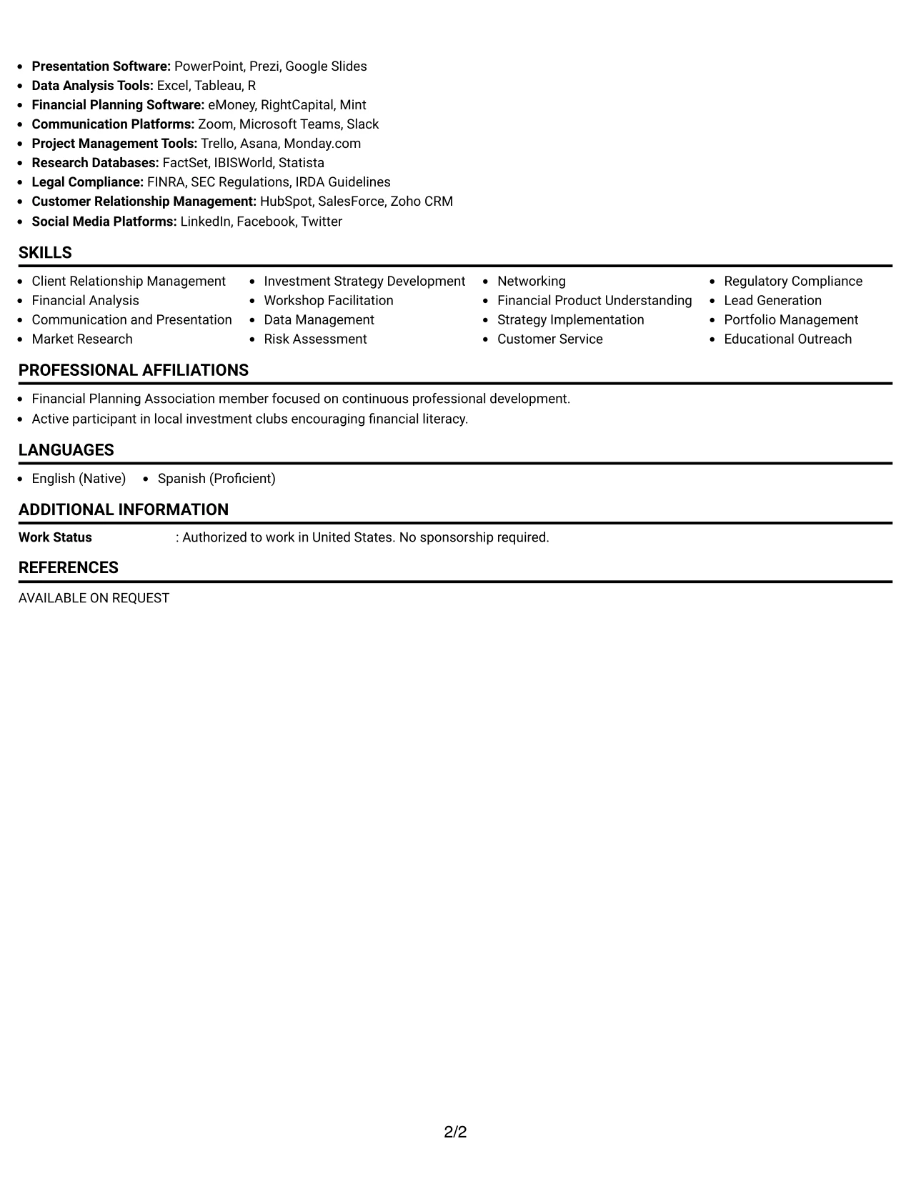 Resume Example Page 2