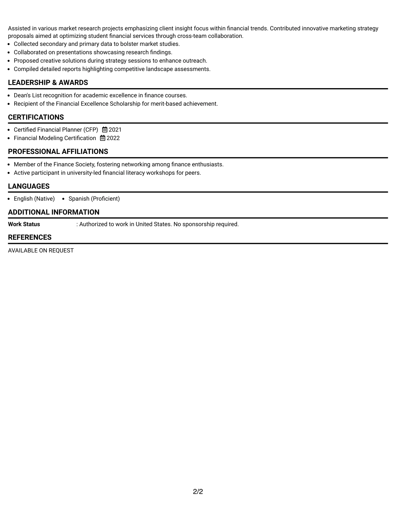 Resume Example Page 2