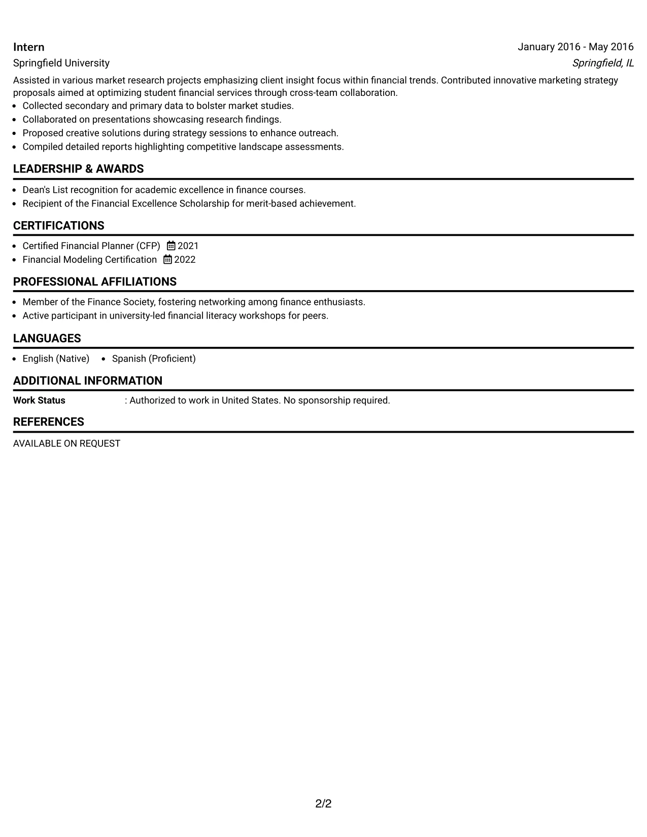 Resume Example Page 2