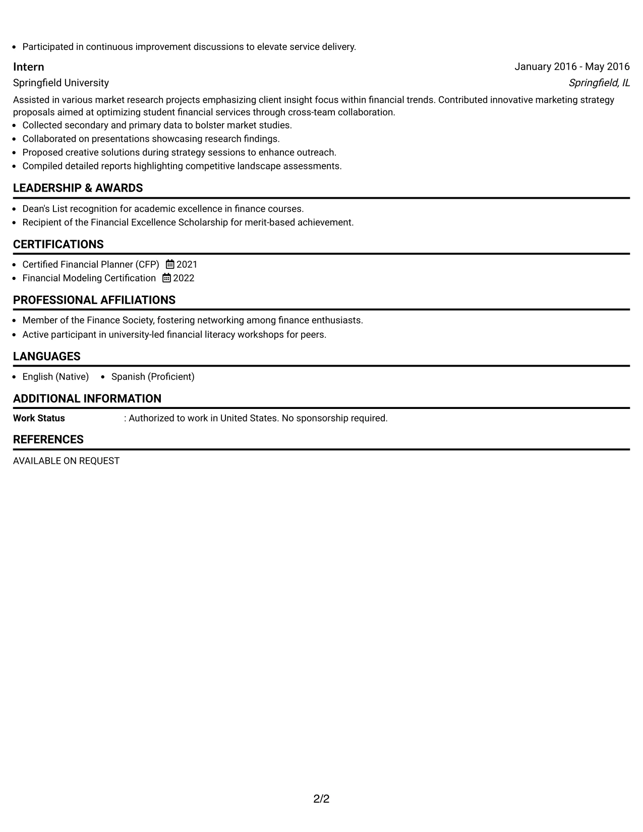 Resume Example Page 2