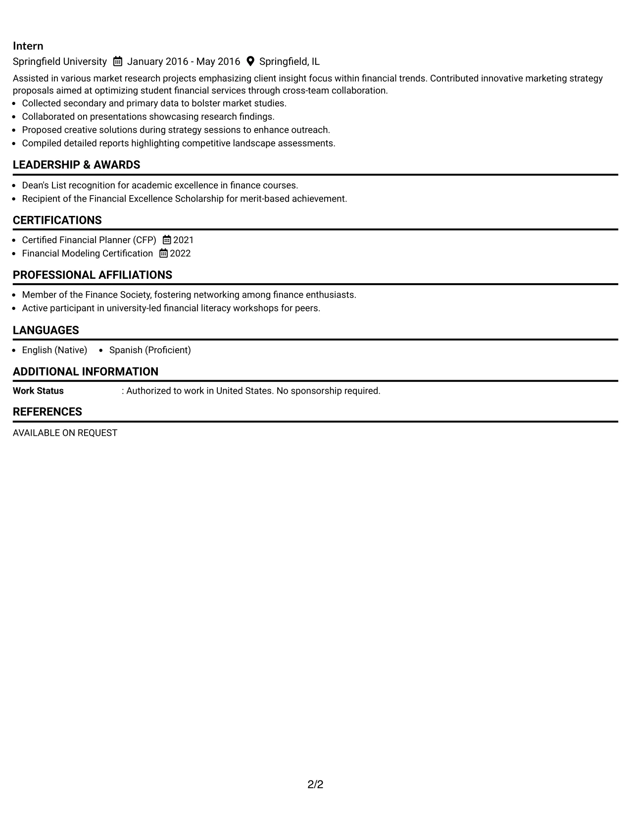 Resume Example Page 2