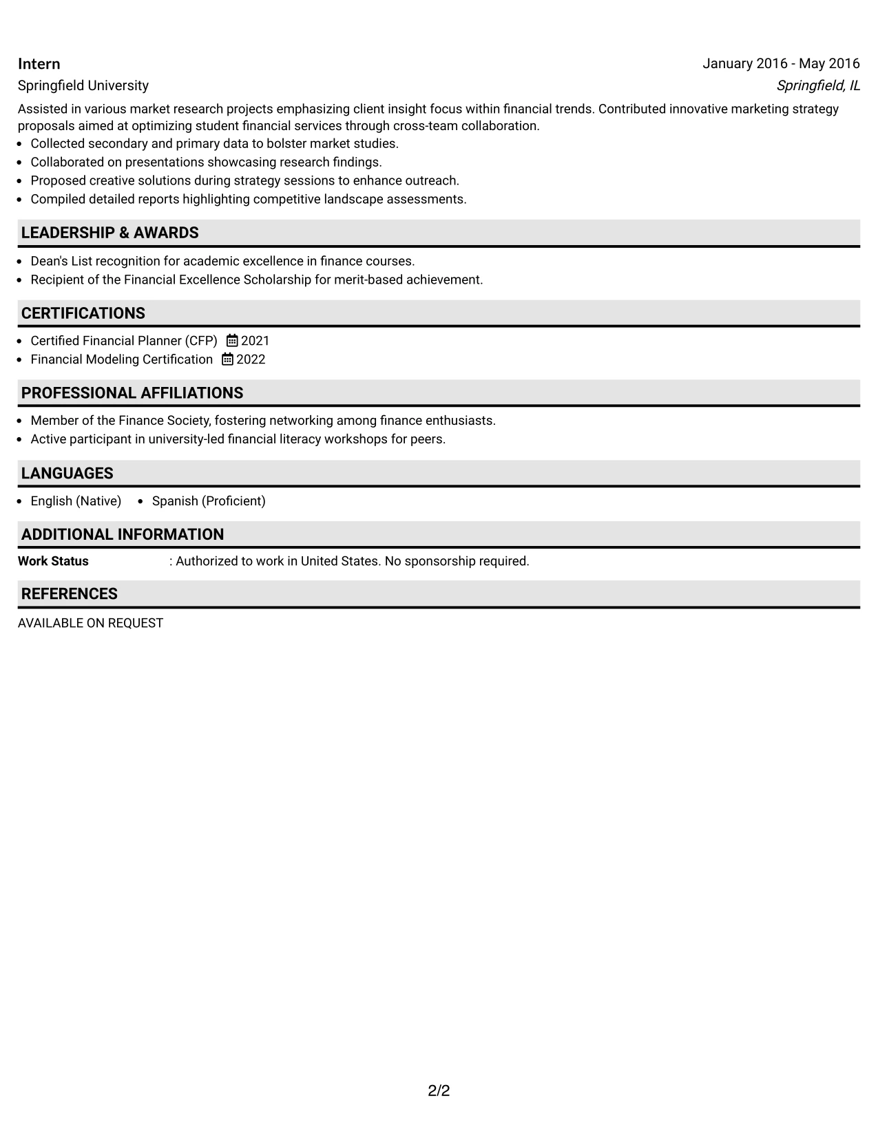 Resume Example Page 2