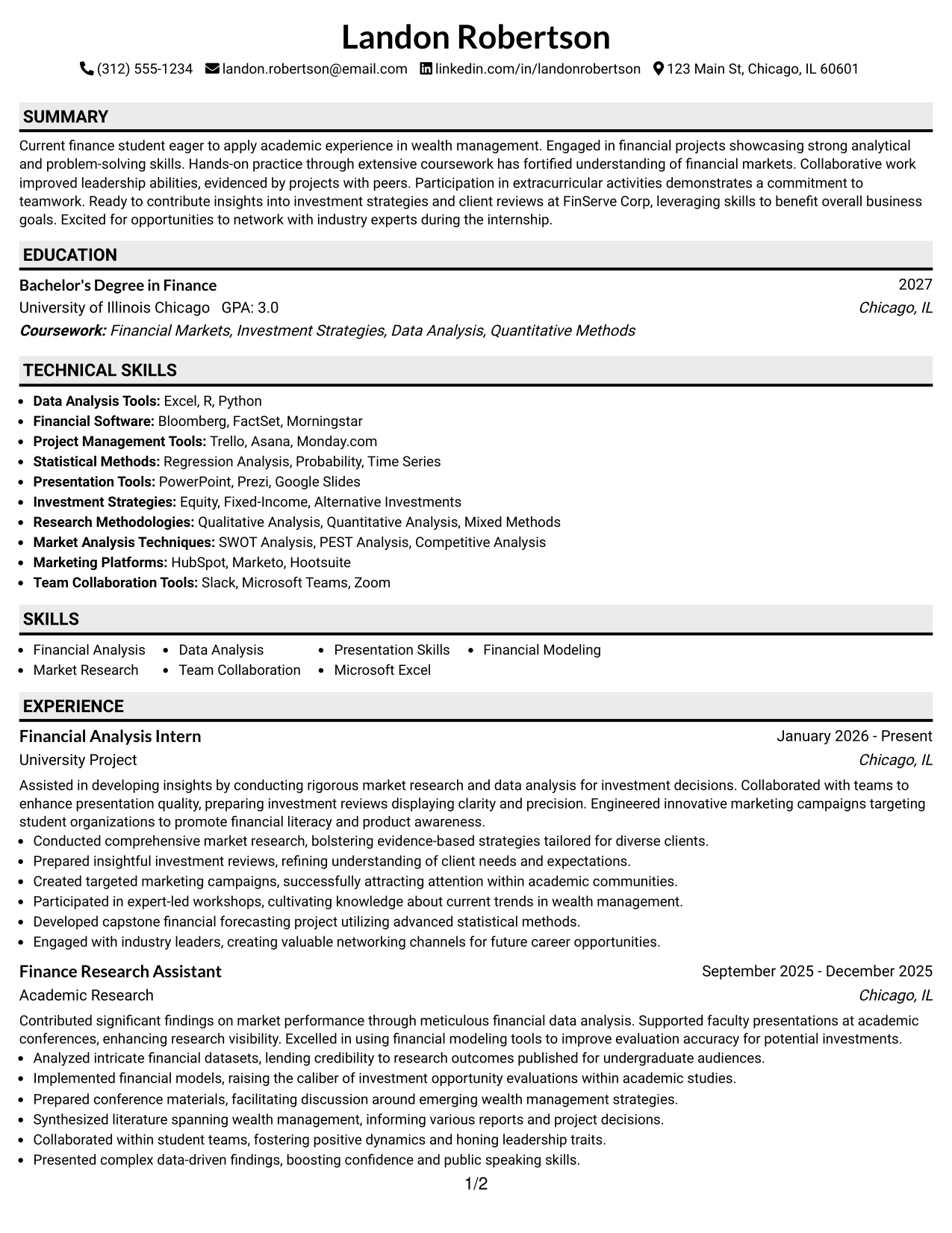 Resume Example Page 1