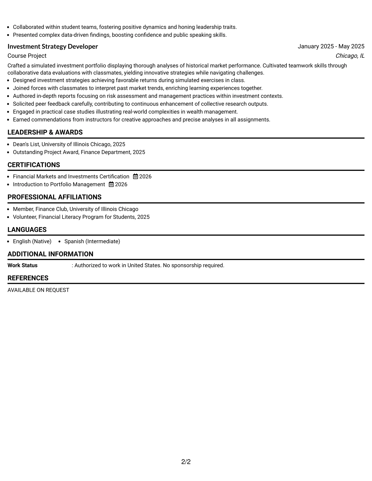 Resume Example Page 2