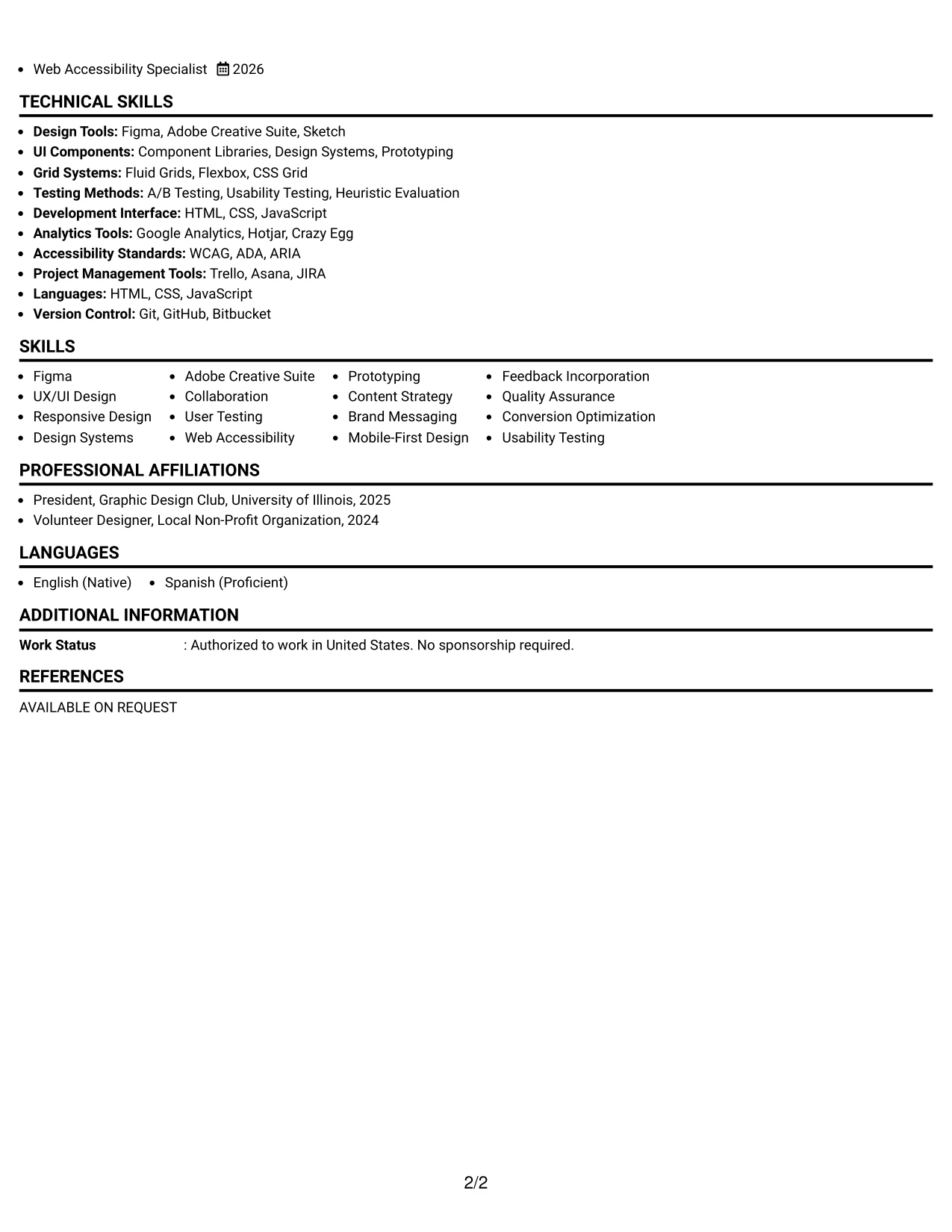 Resume Example Page 2
