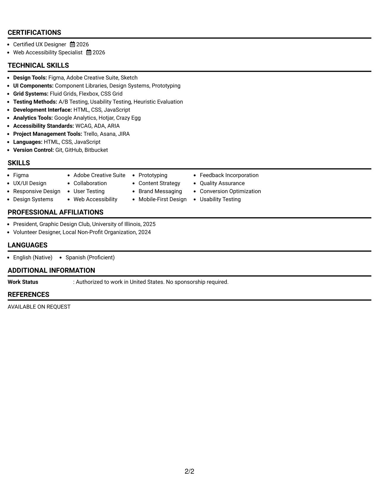 Resume Example Page 2