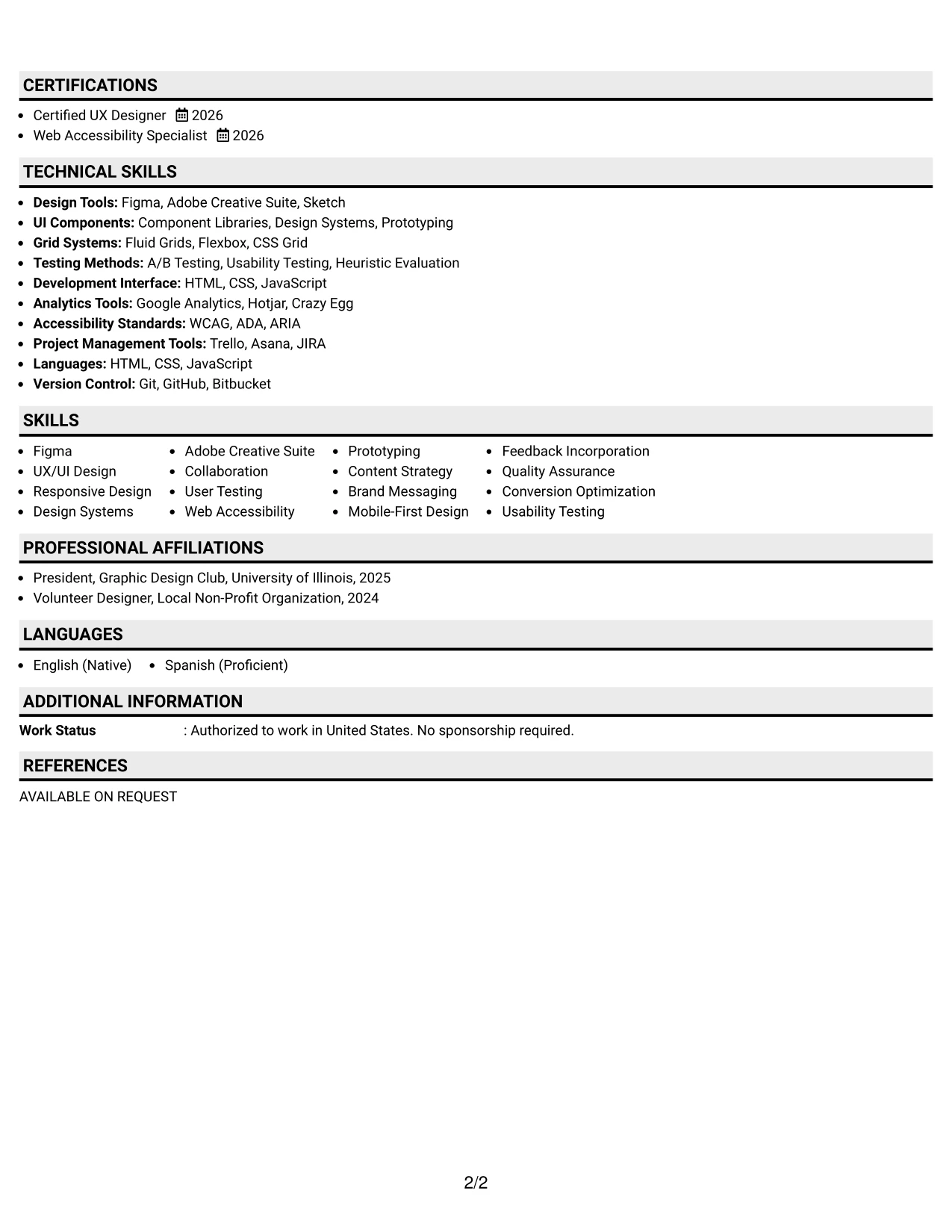 Resume Example Page 2