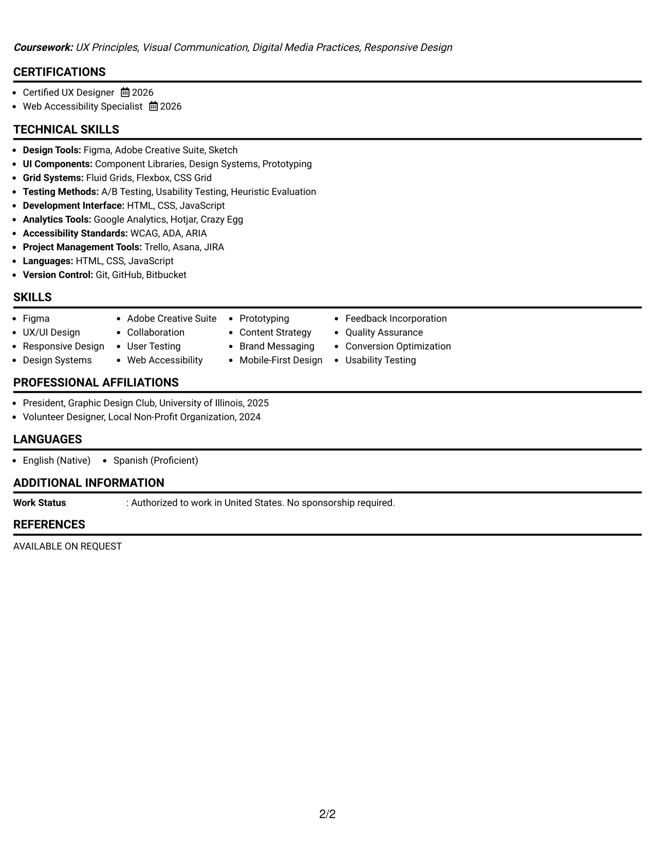 Resume Example Page 2