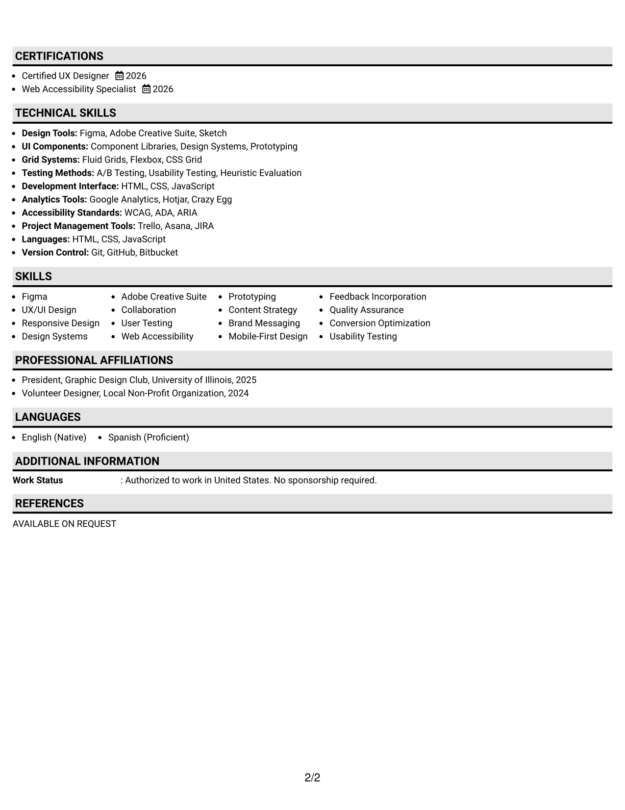 Resume Example Page 2