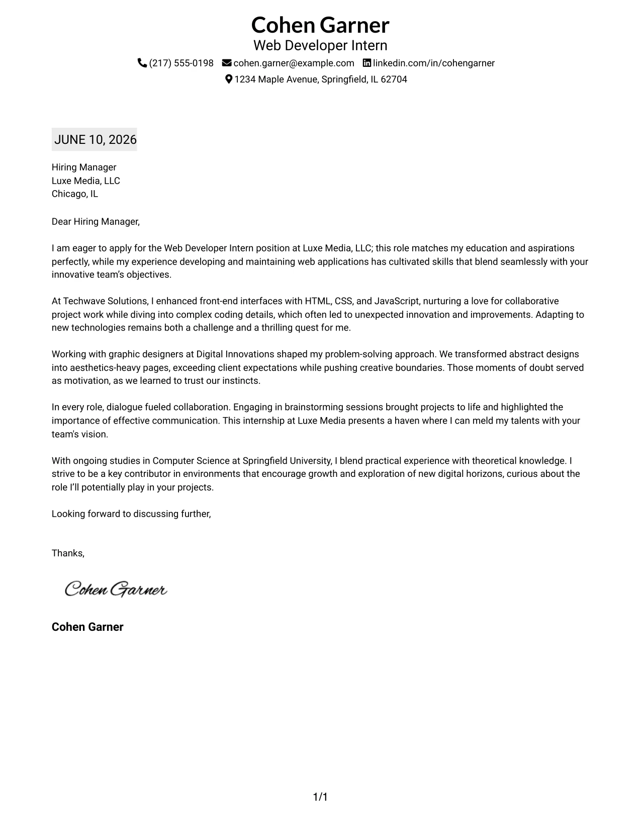Resume Example Page 1