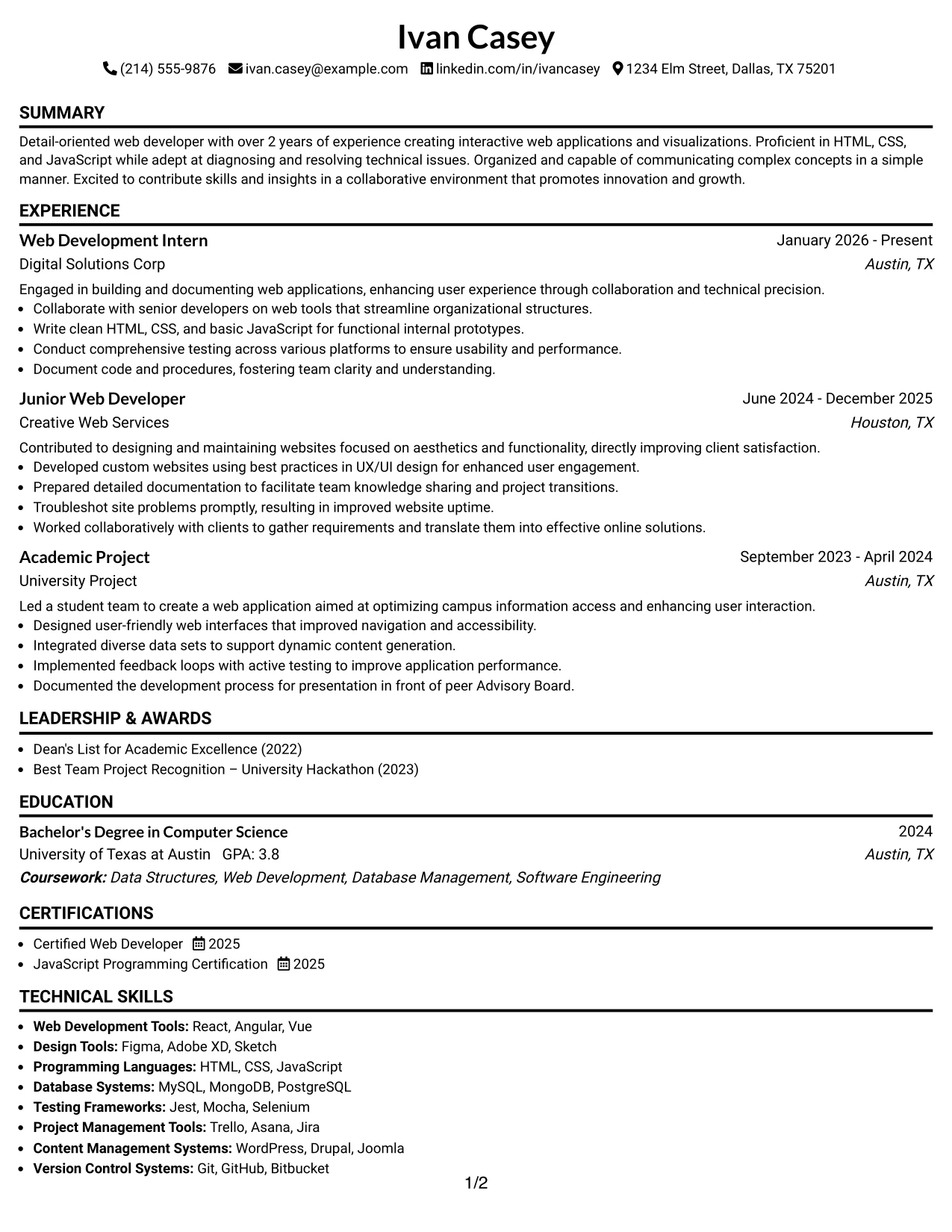 Resume Example Page 1