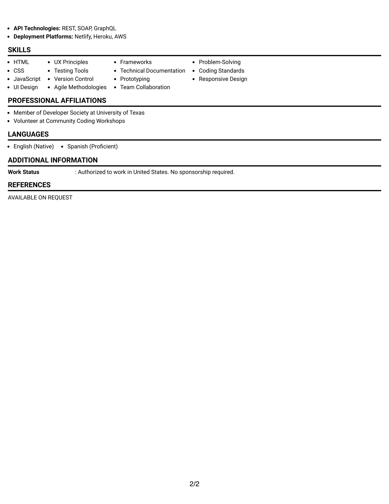 Resume Example Page 2
