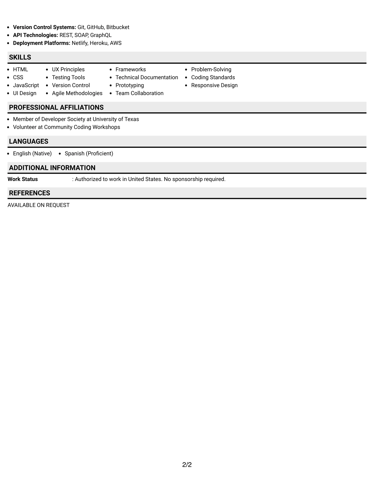 Resume Example Page 2