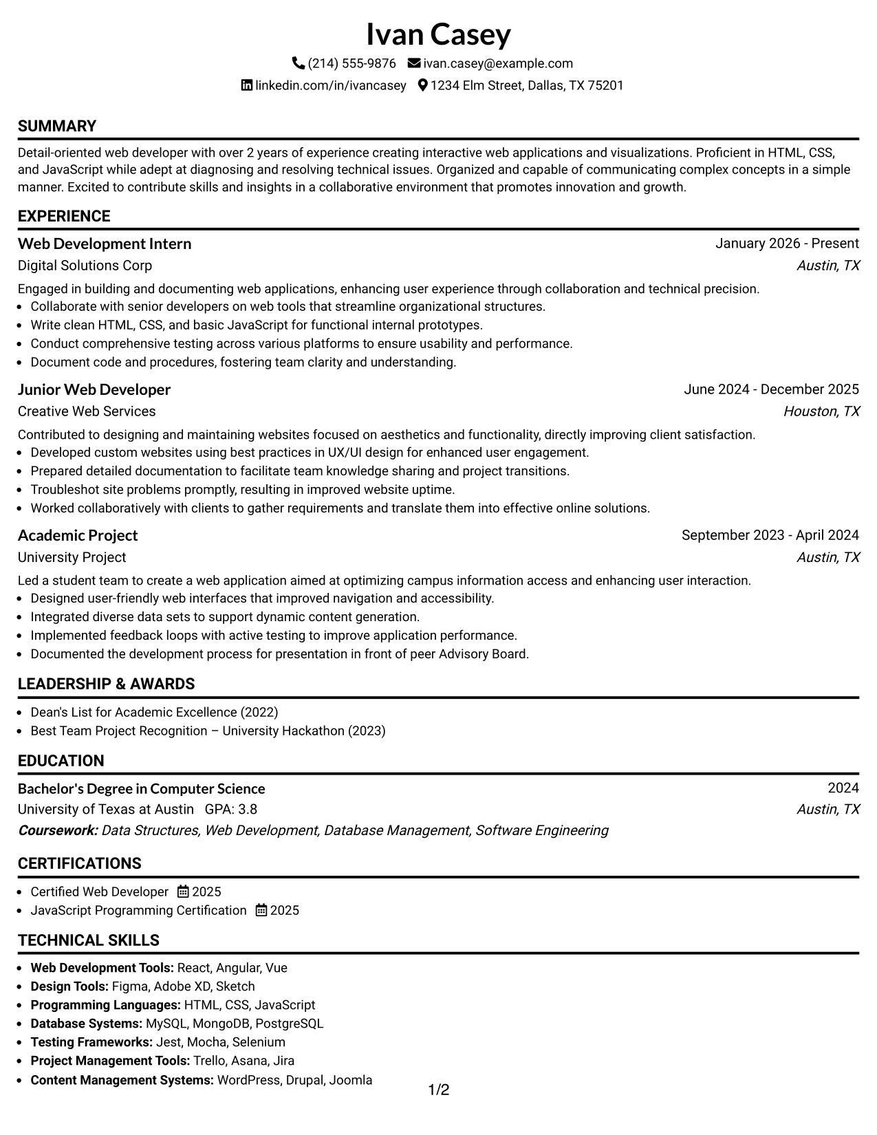 Resume Example Page 1