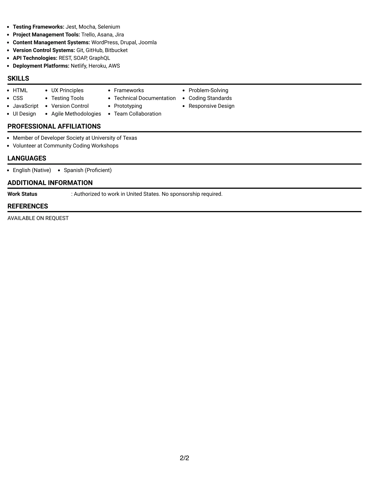 Resume Example Page 2