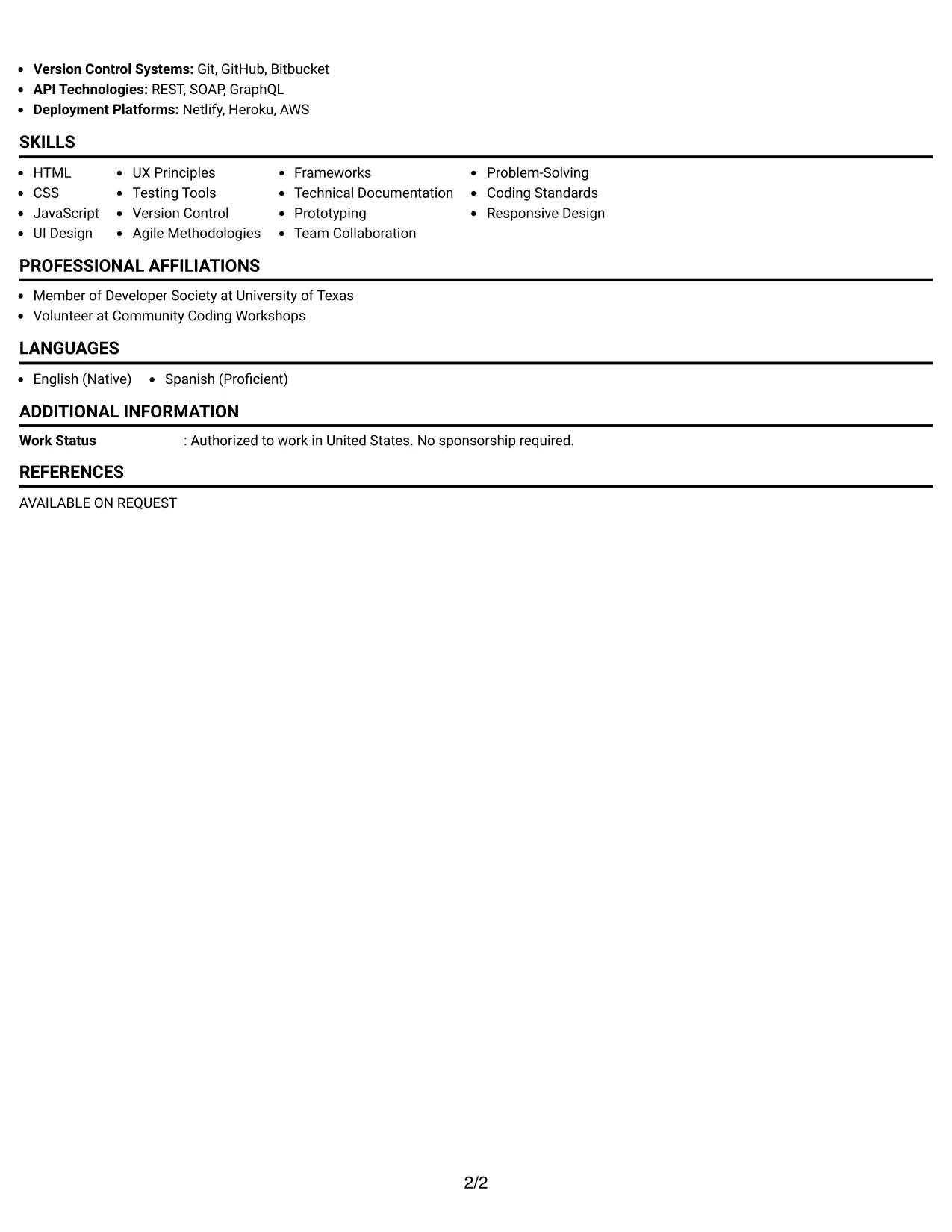 Resume Example Page 2