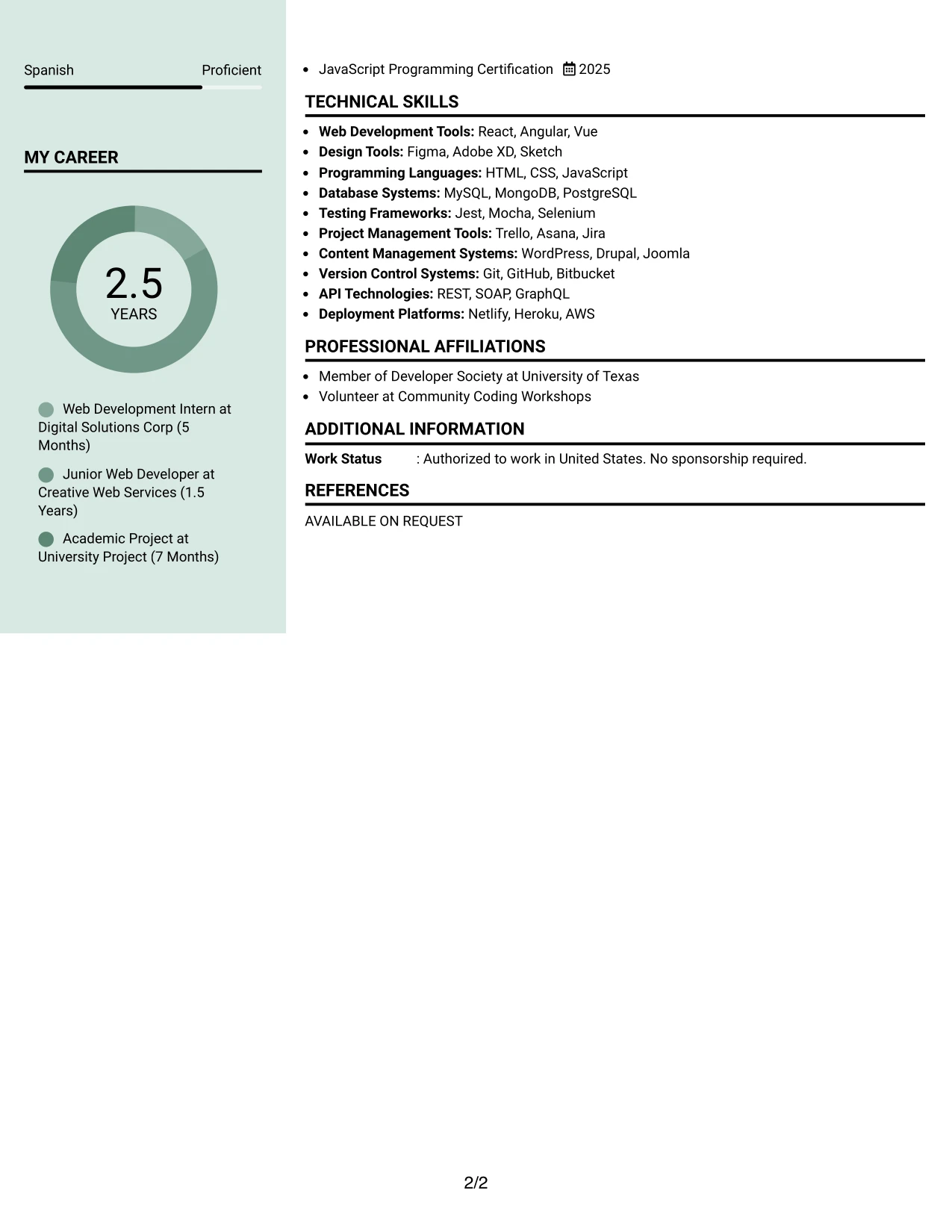 Resume Example Page 2