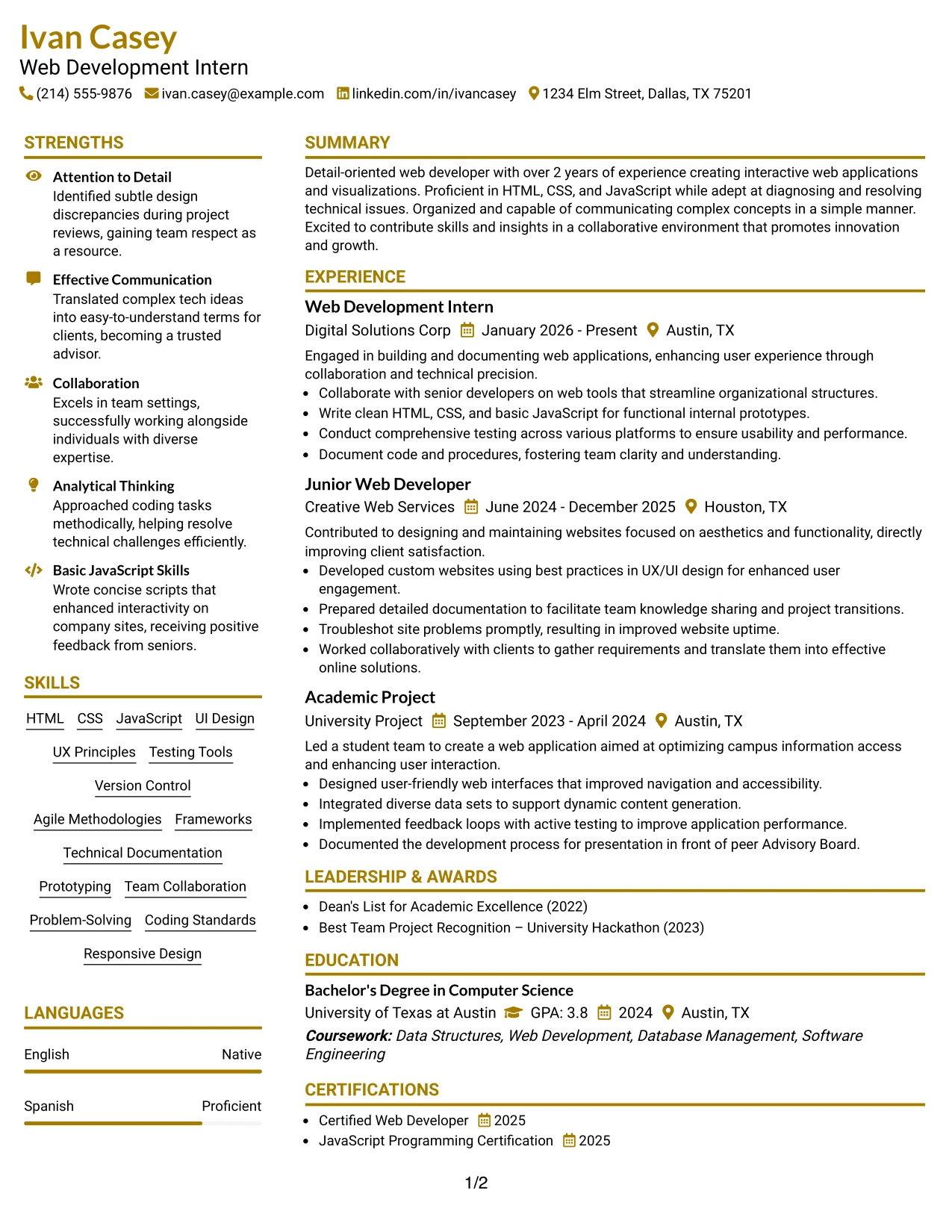 Resume Example Page 1