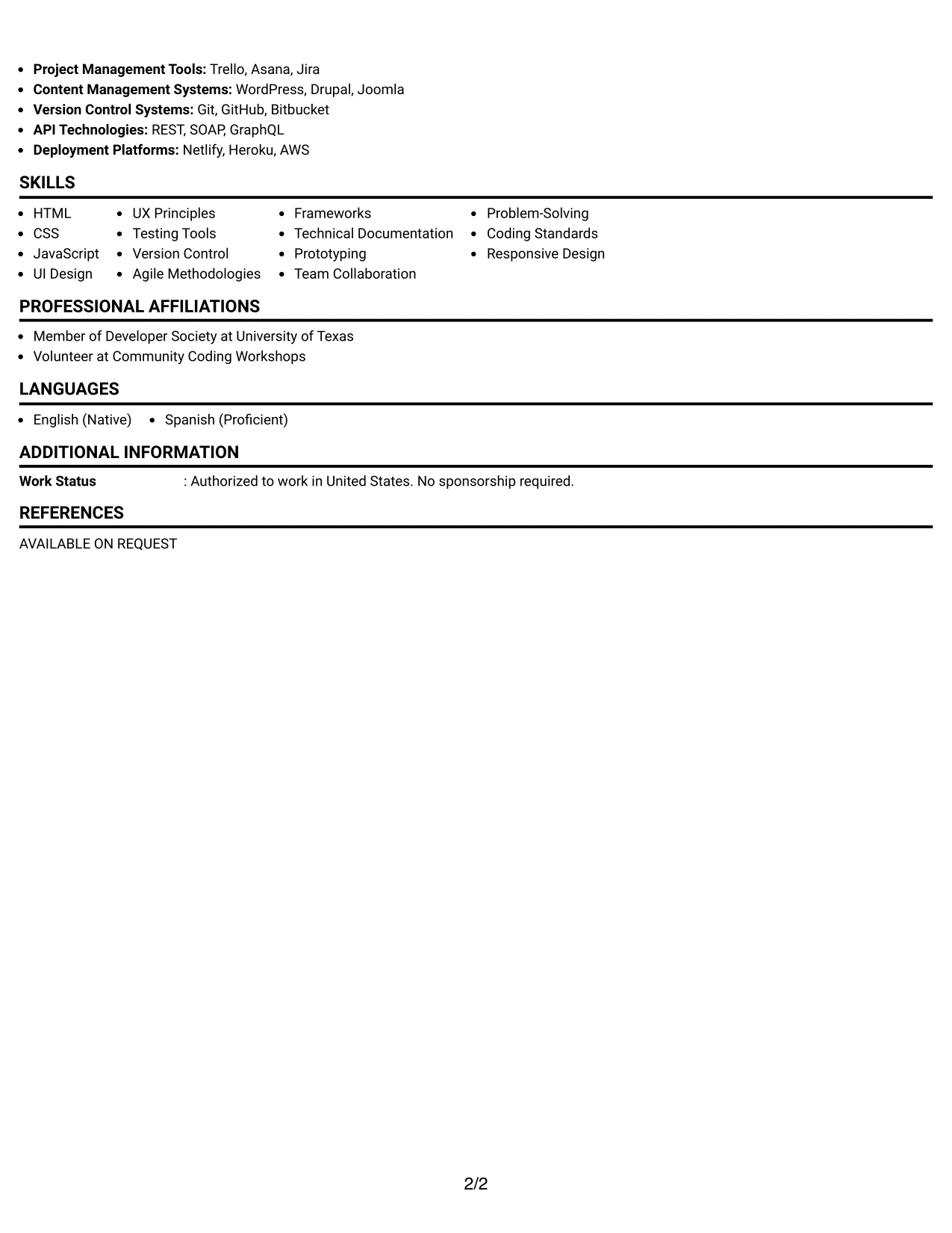 Resume Example Page 2