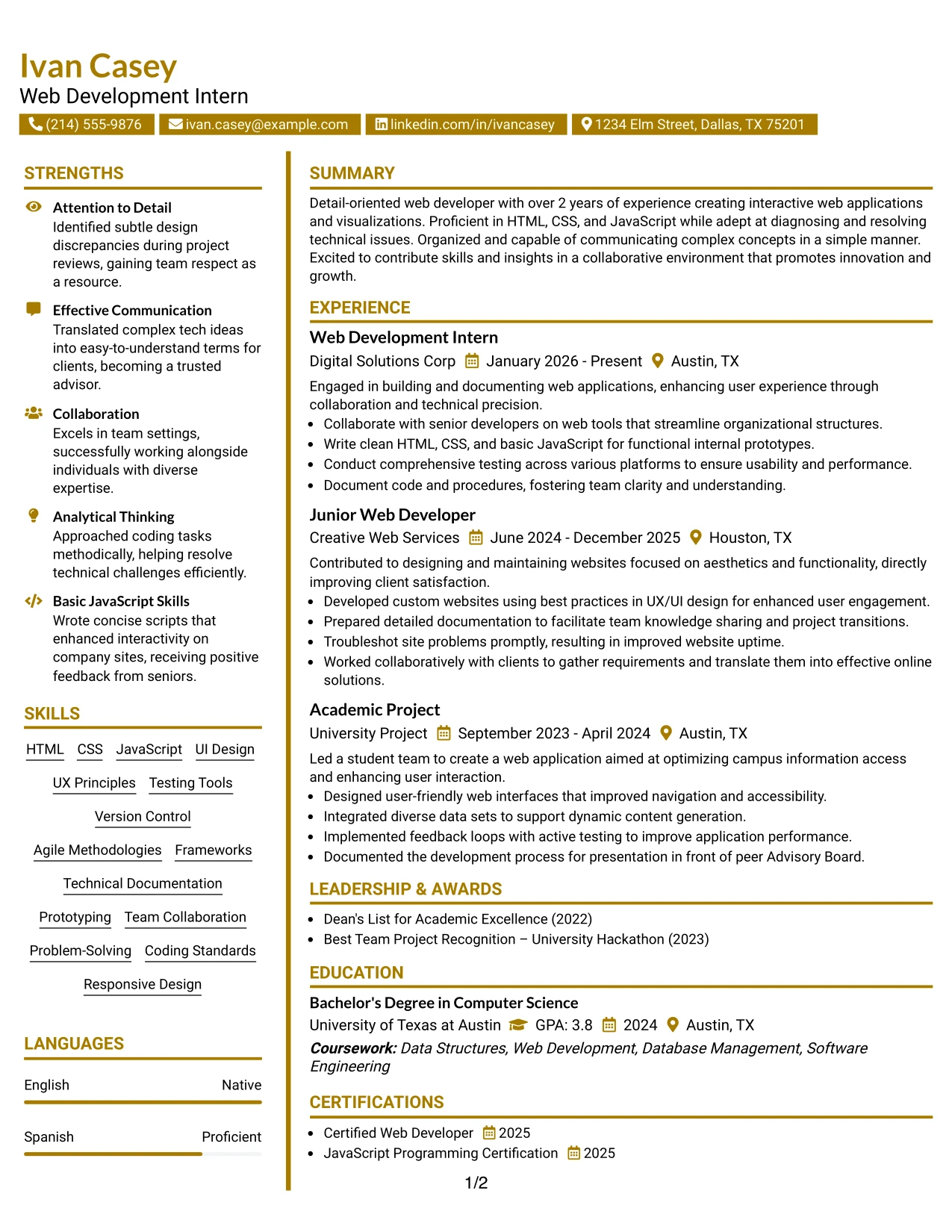 Resume Example Page 1
