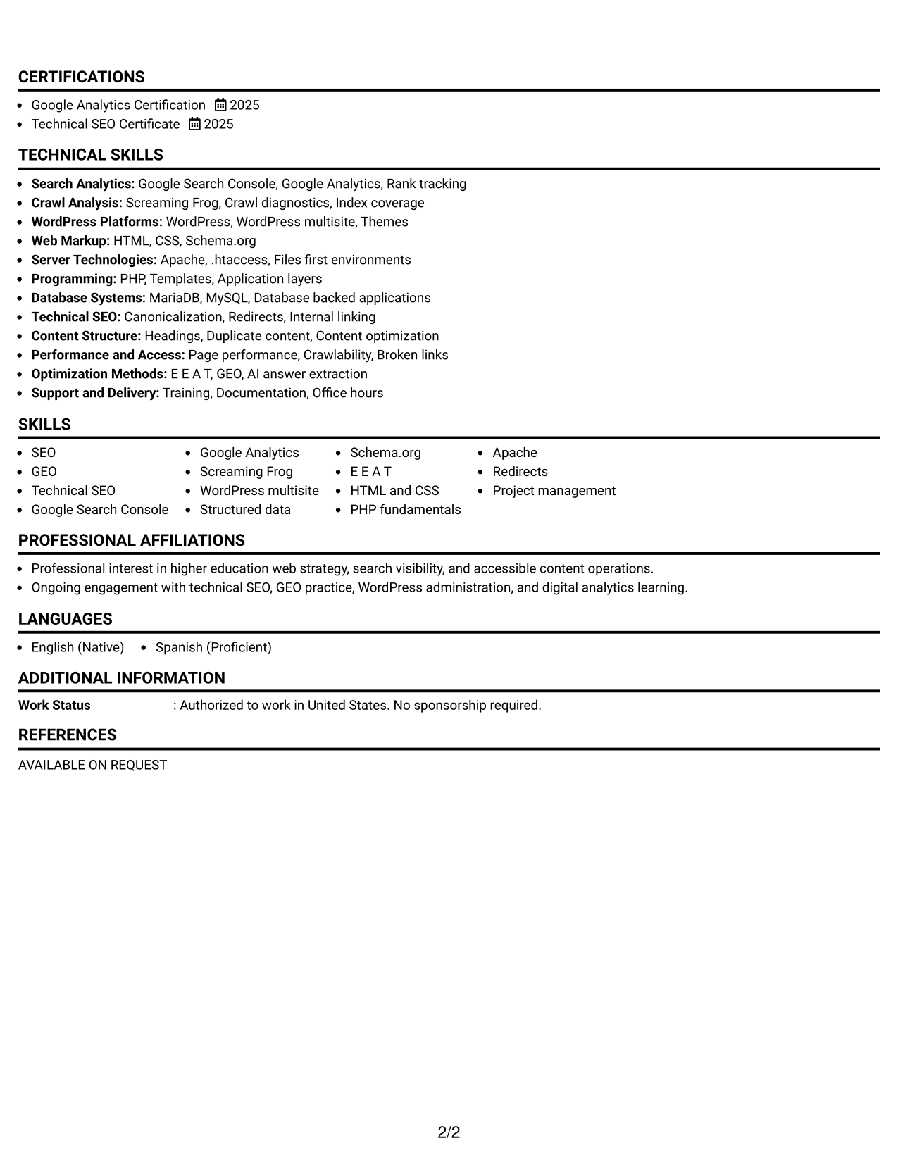 Resume Example Page 2