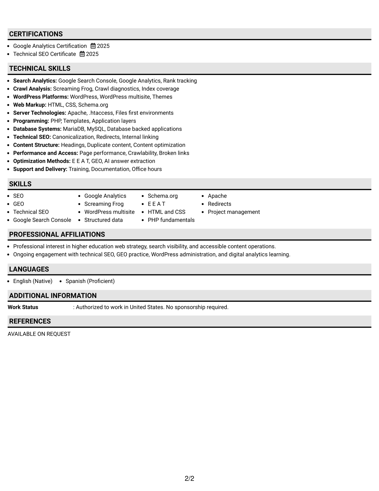 Resume Example Page 2