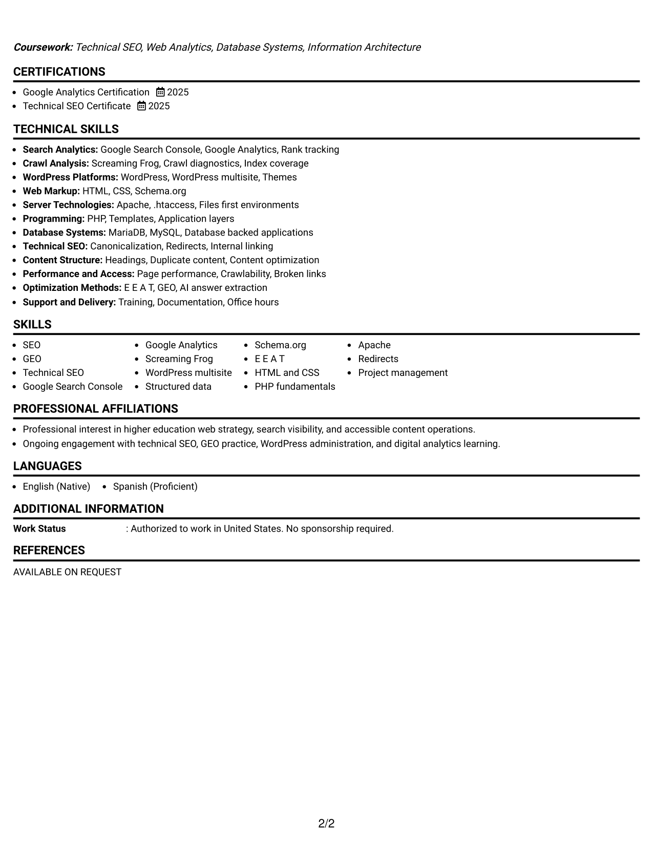 Resume Example Page 2
