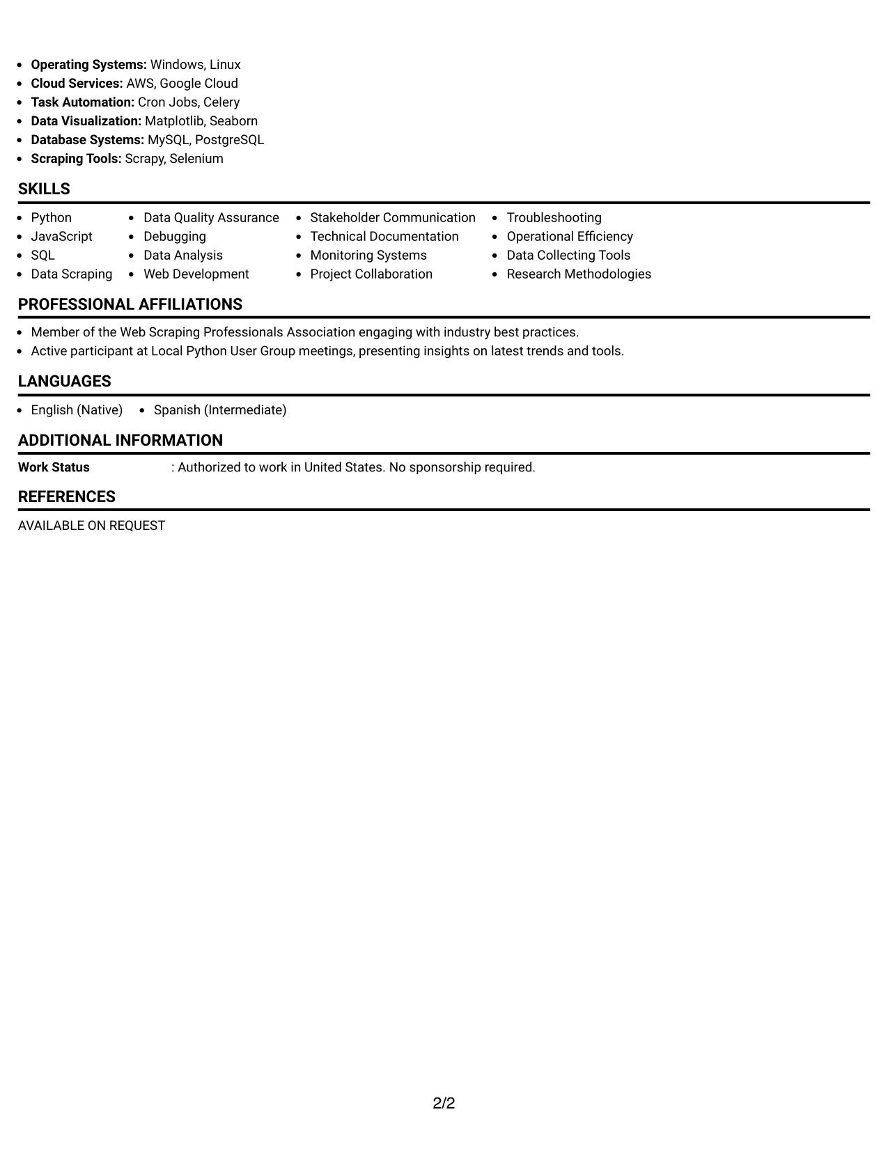 Resume Example Page 2
