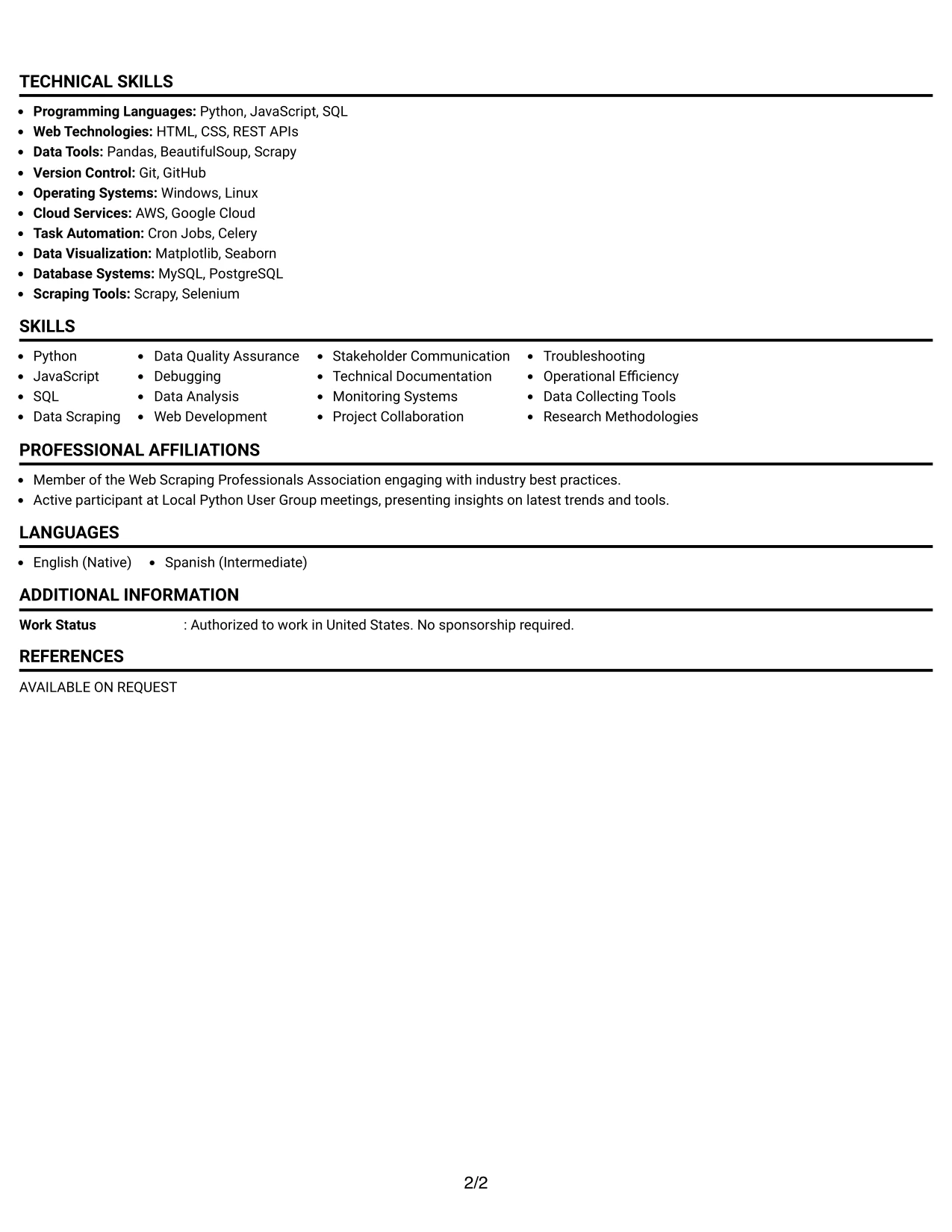 Resume Example Page 2