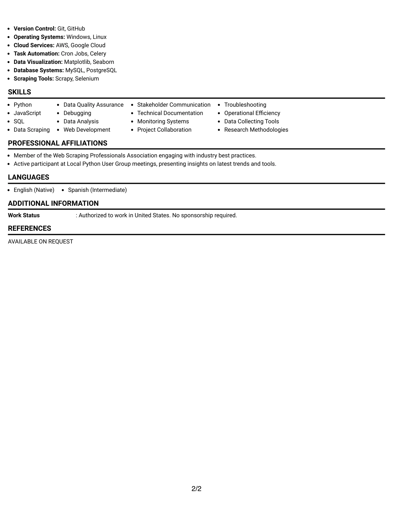 Resume Example Page 2