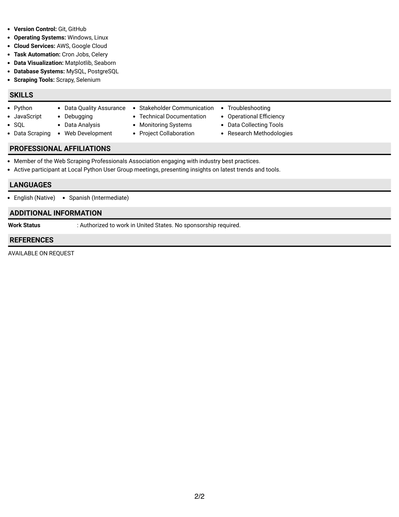 Resume Example Page 2