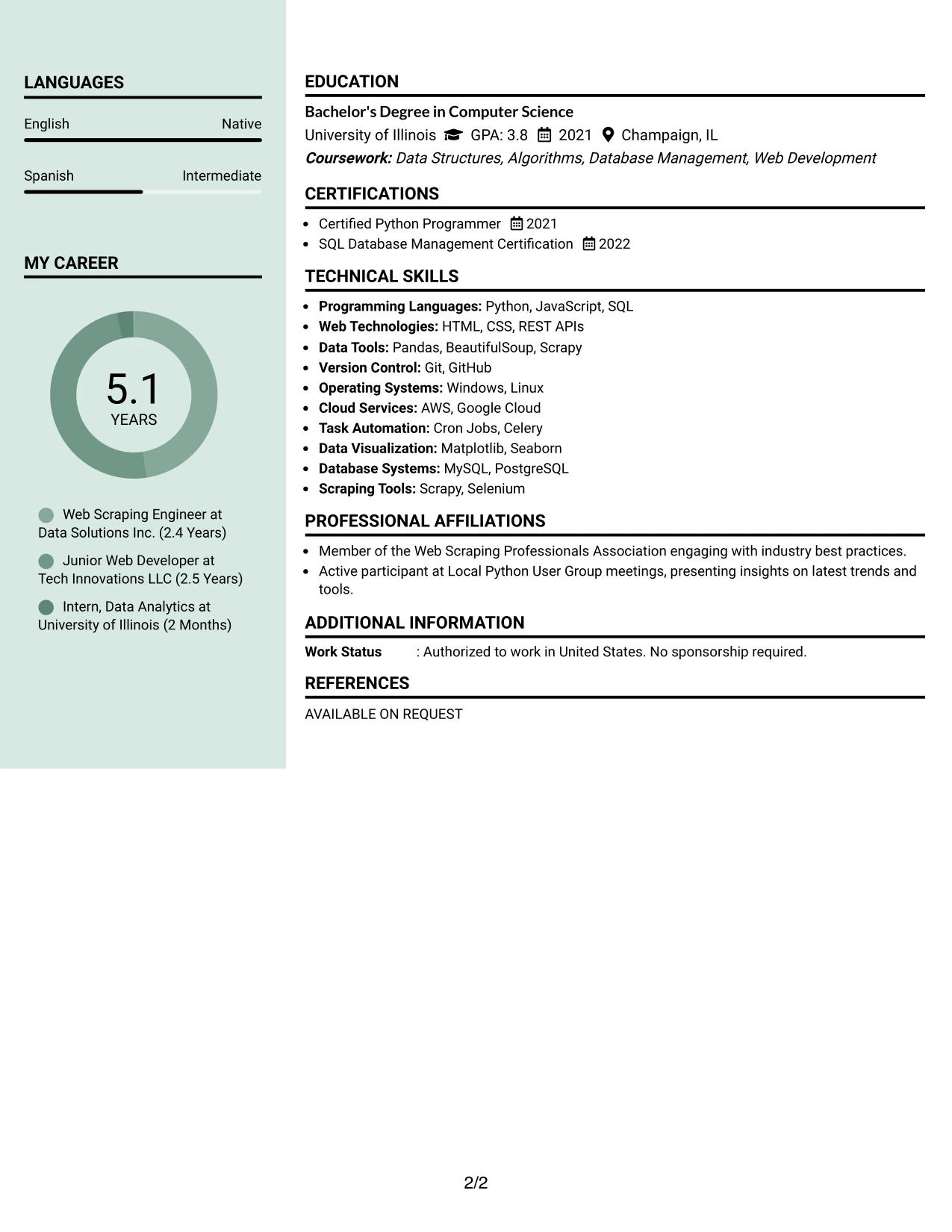 Resume Example Page 2