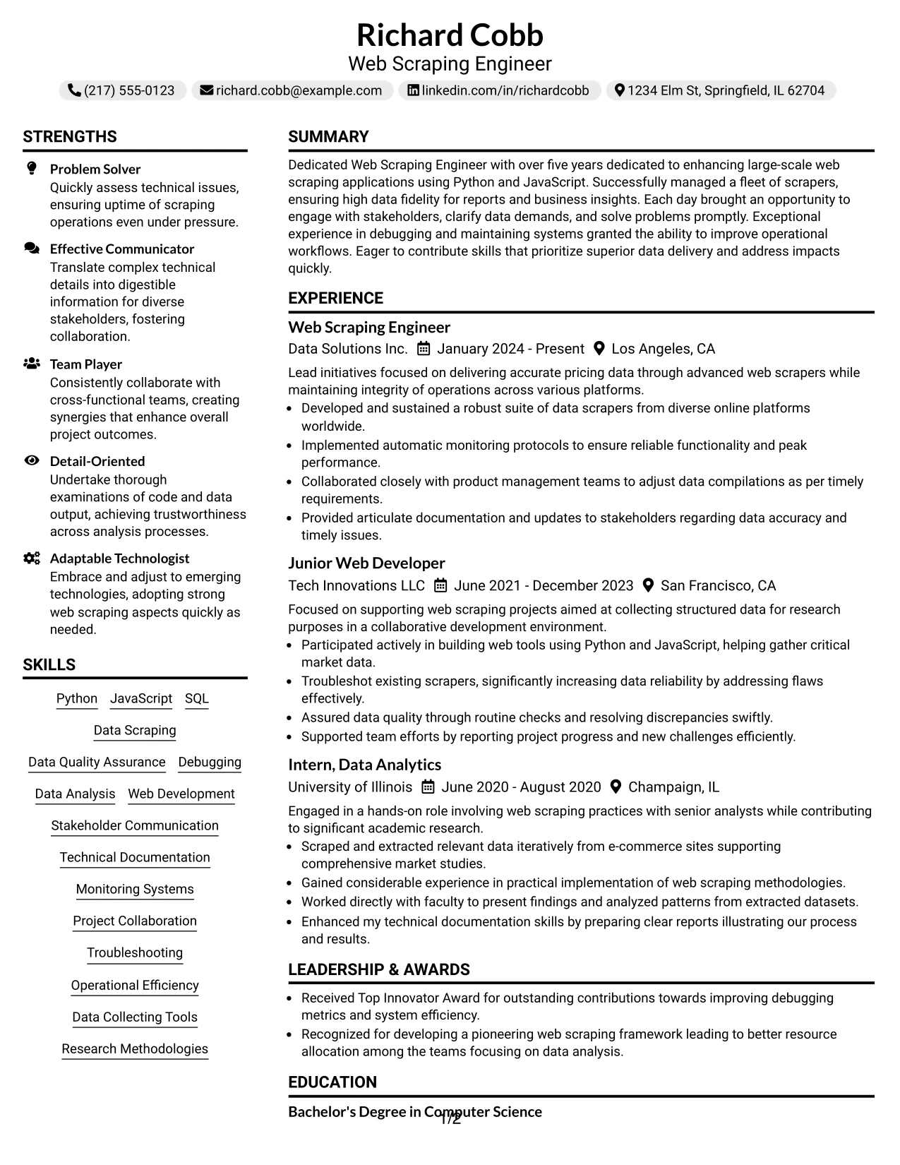 Resume Example Page 1