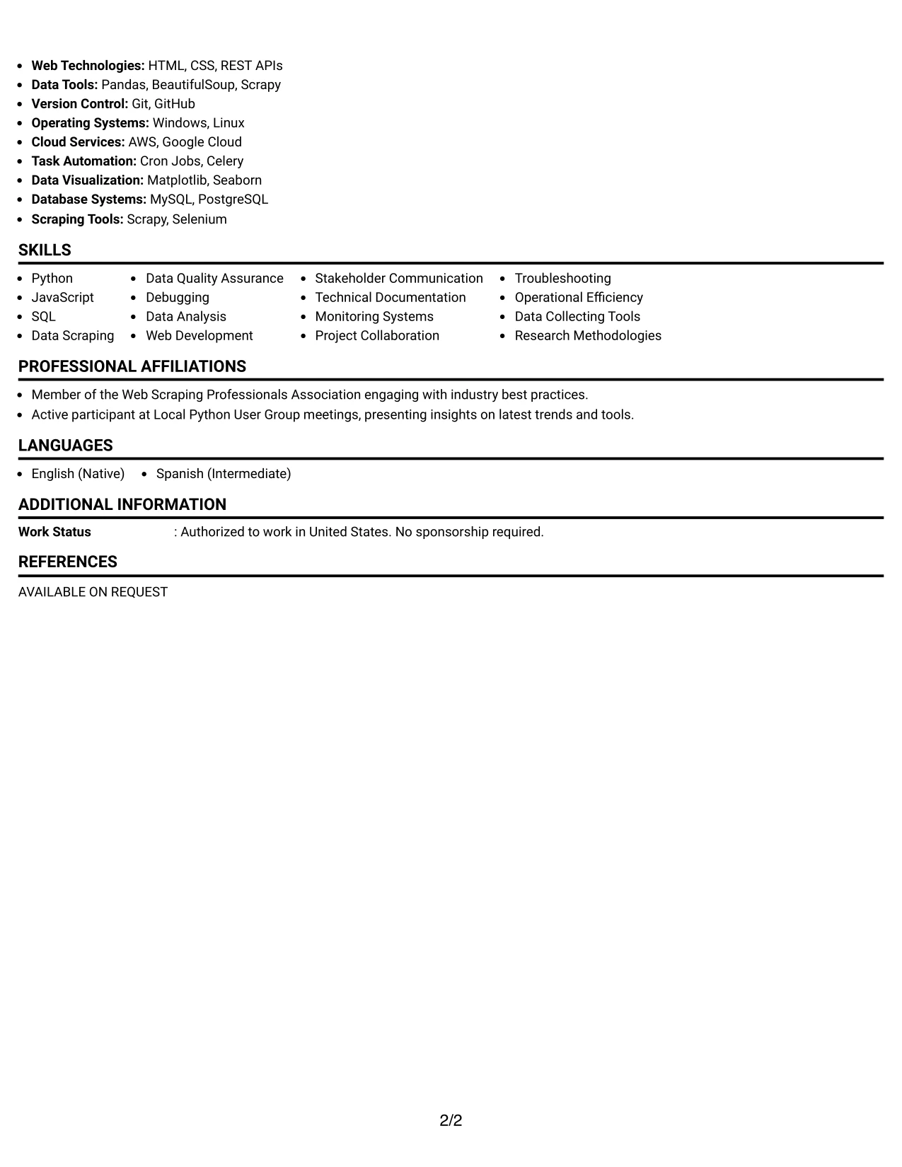 Resume Example Page 2