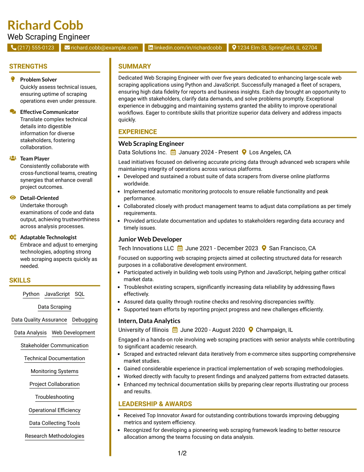 Resume Example Page 1