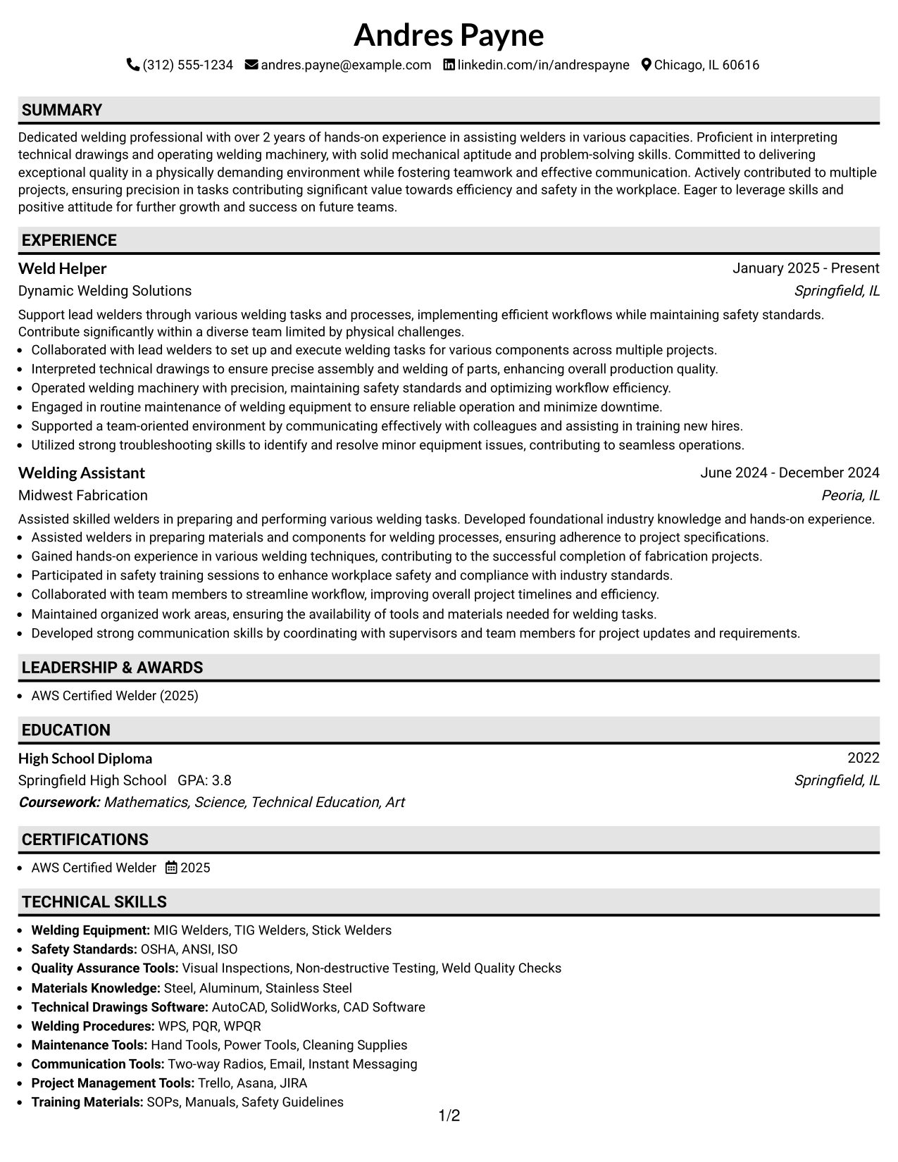 Resume Example Page 1