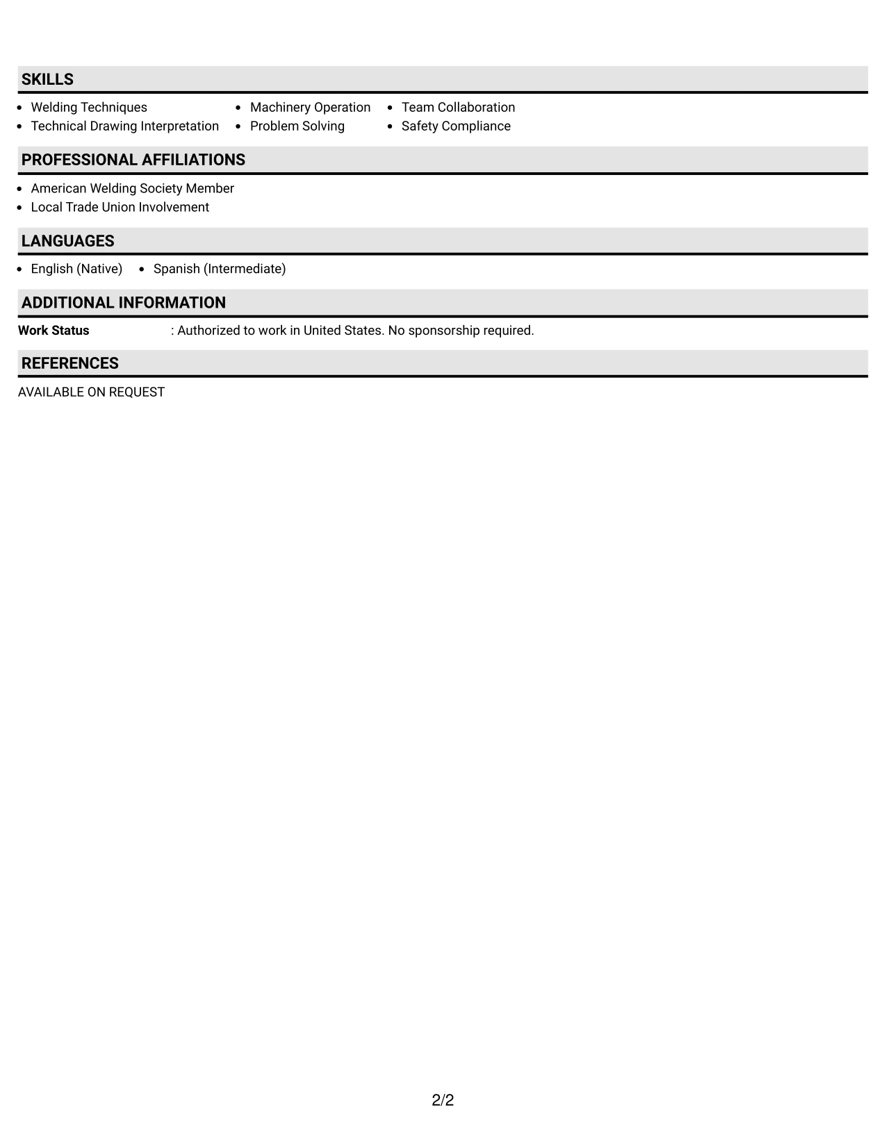Resume Example Page 2