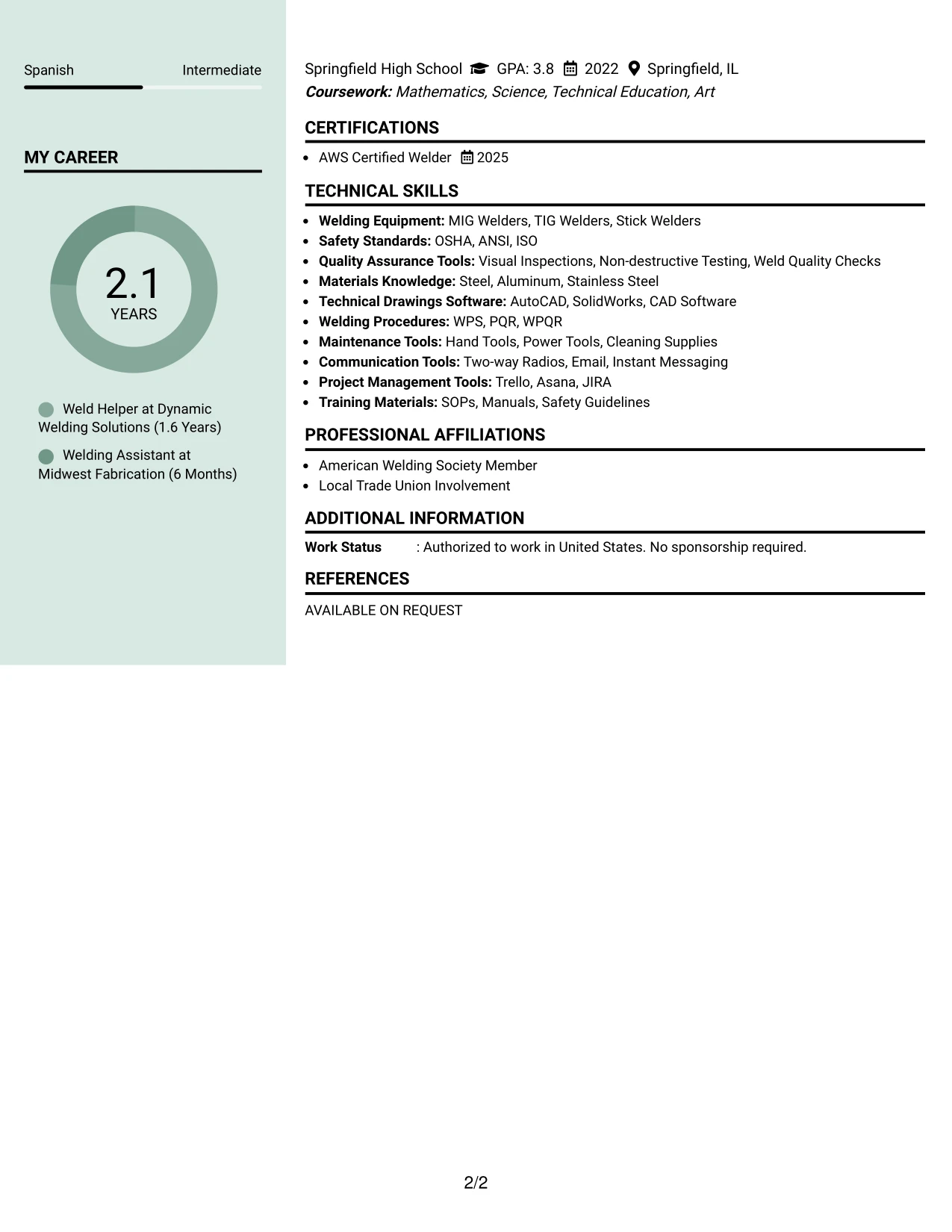 Resume Example Page 2
