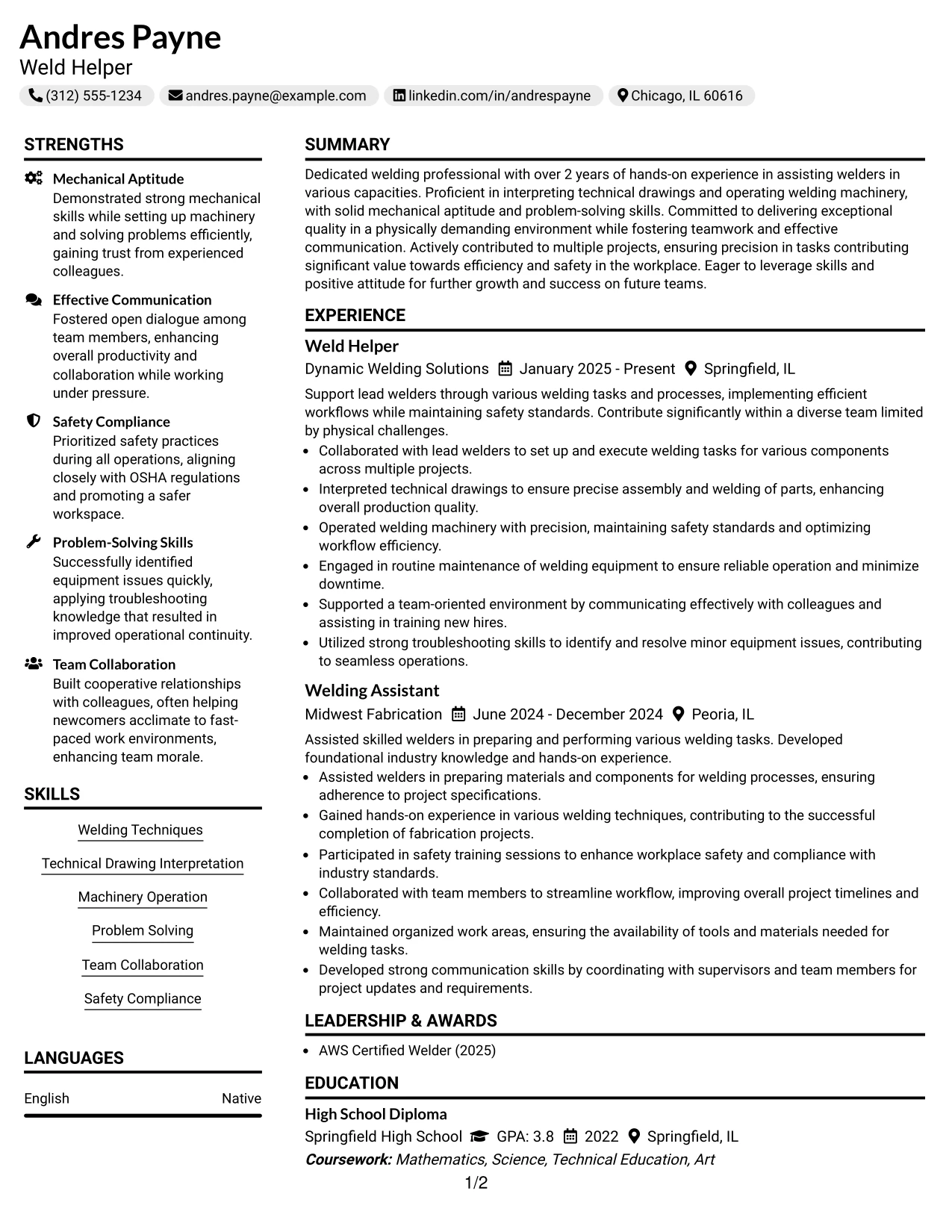 Resume Example Page 1
