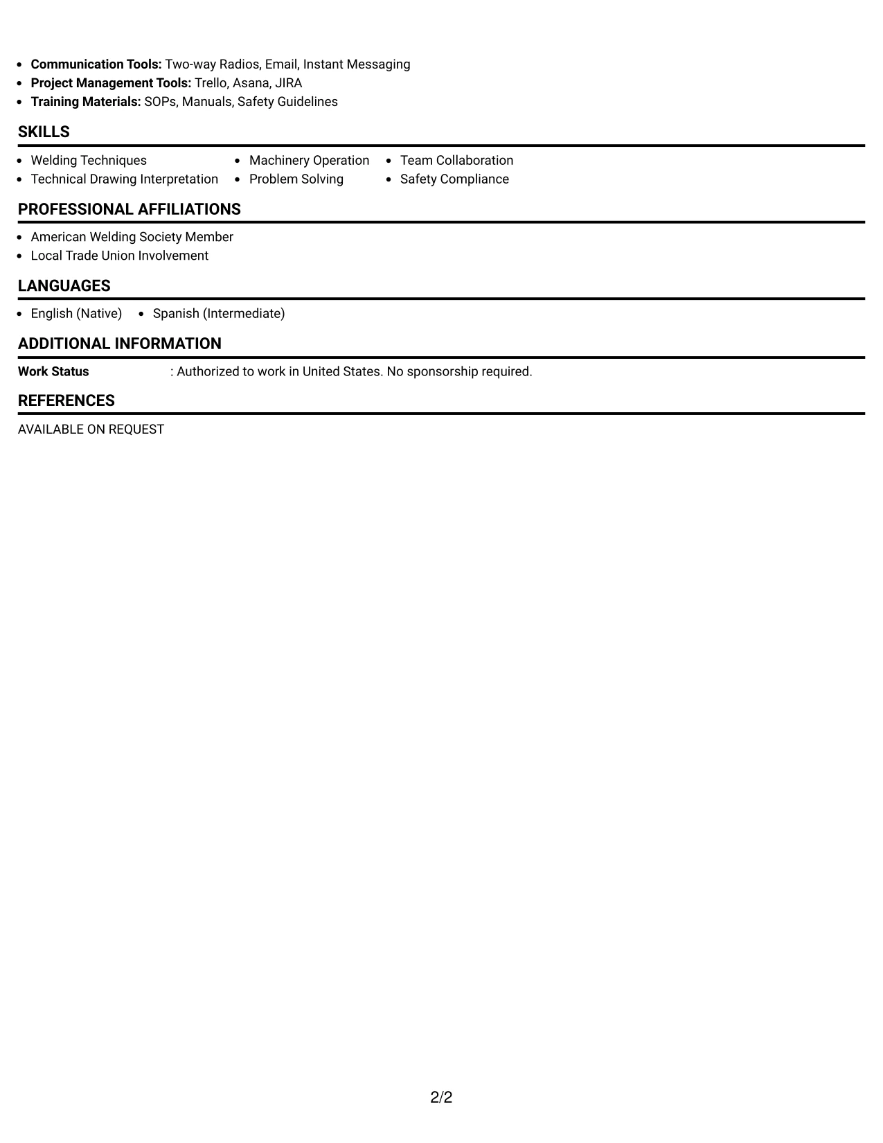 Resume Example Page 2