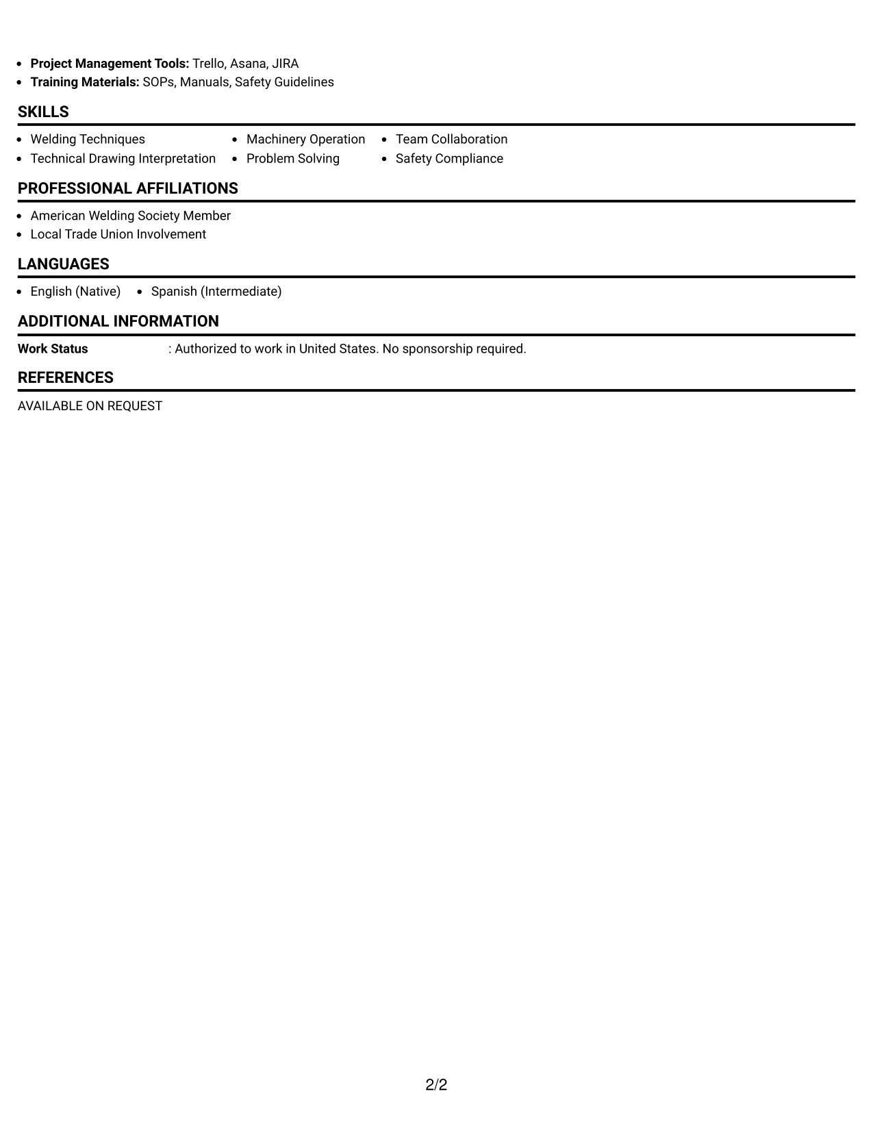 Resume Example Page 2