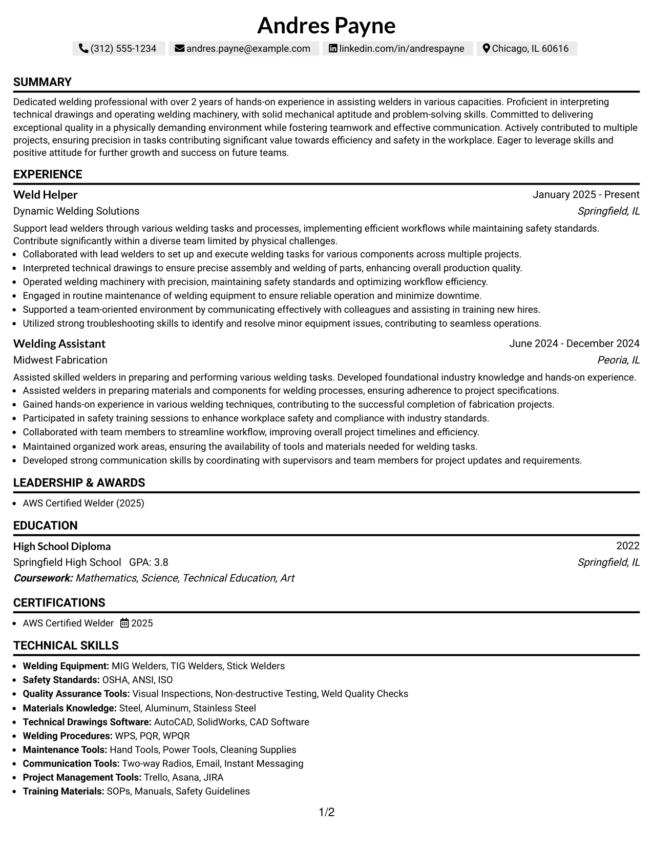 Resume Example Page 1
