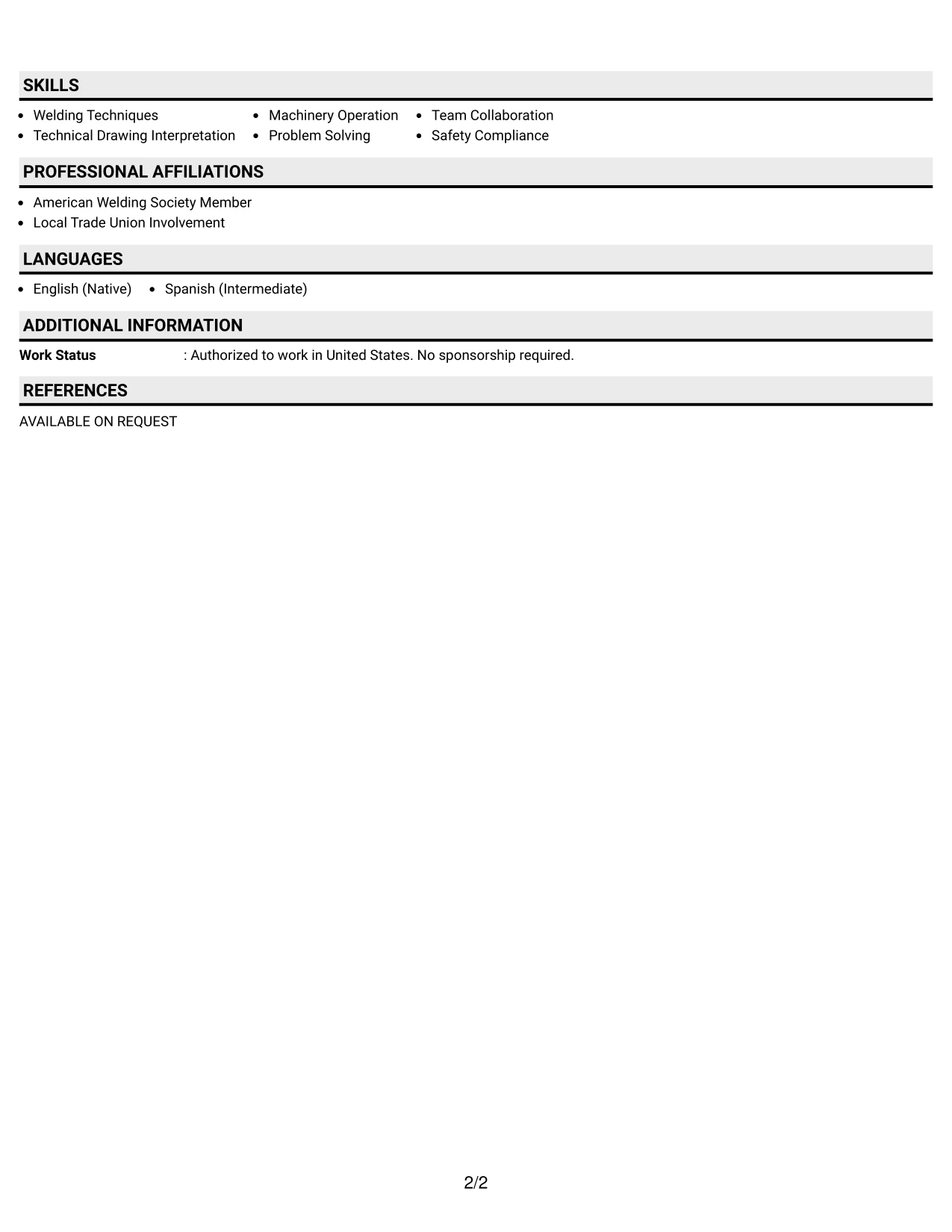 Resume Example Page 2