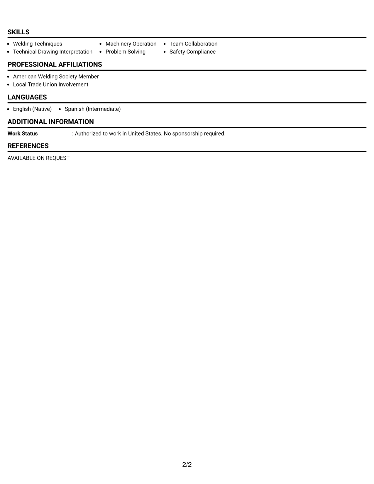 Resume Example Page 2