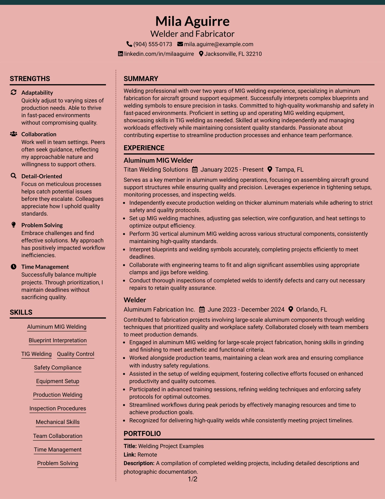 Resume Example Page 1