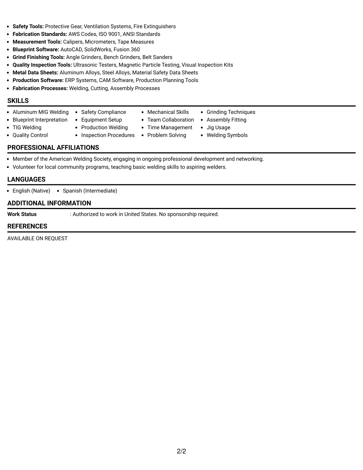 Resume Example Page 2